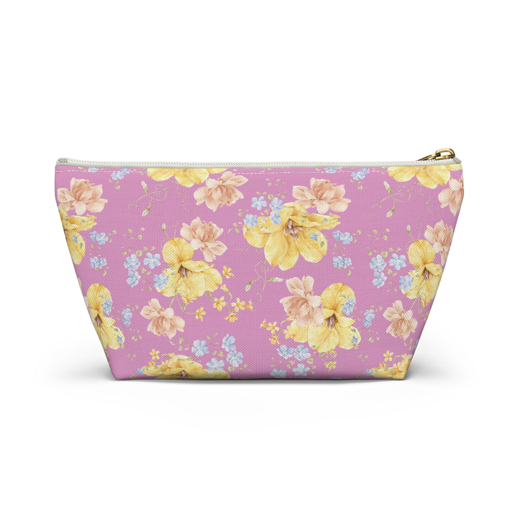 Pochette à accessoires florale jaune — Trousse de toilette en forme de T