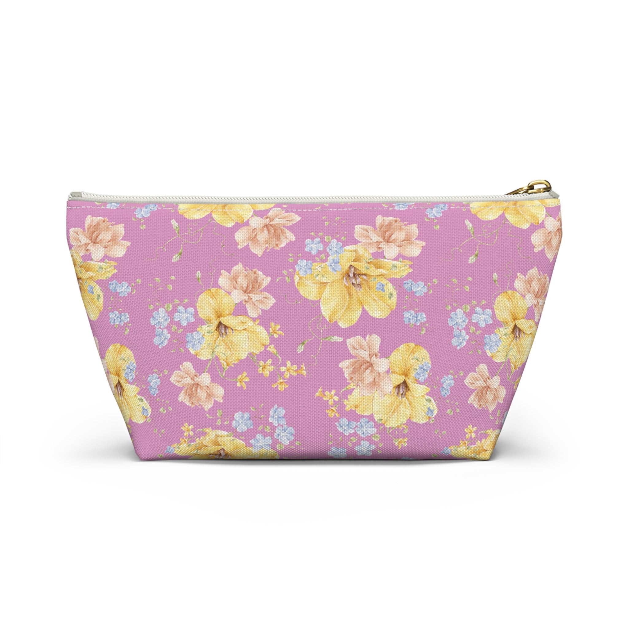 Pochette à accessoires florale jaune — Trousse de toilette en forme de T