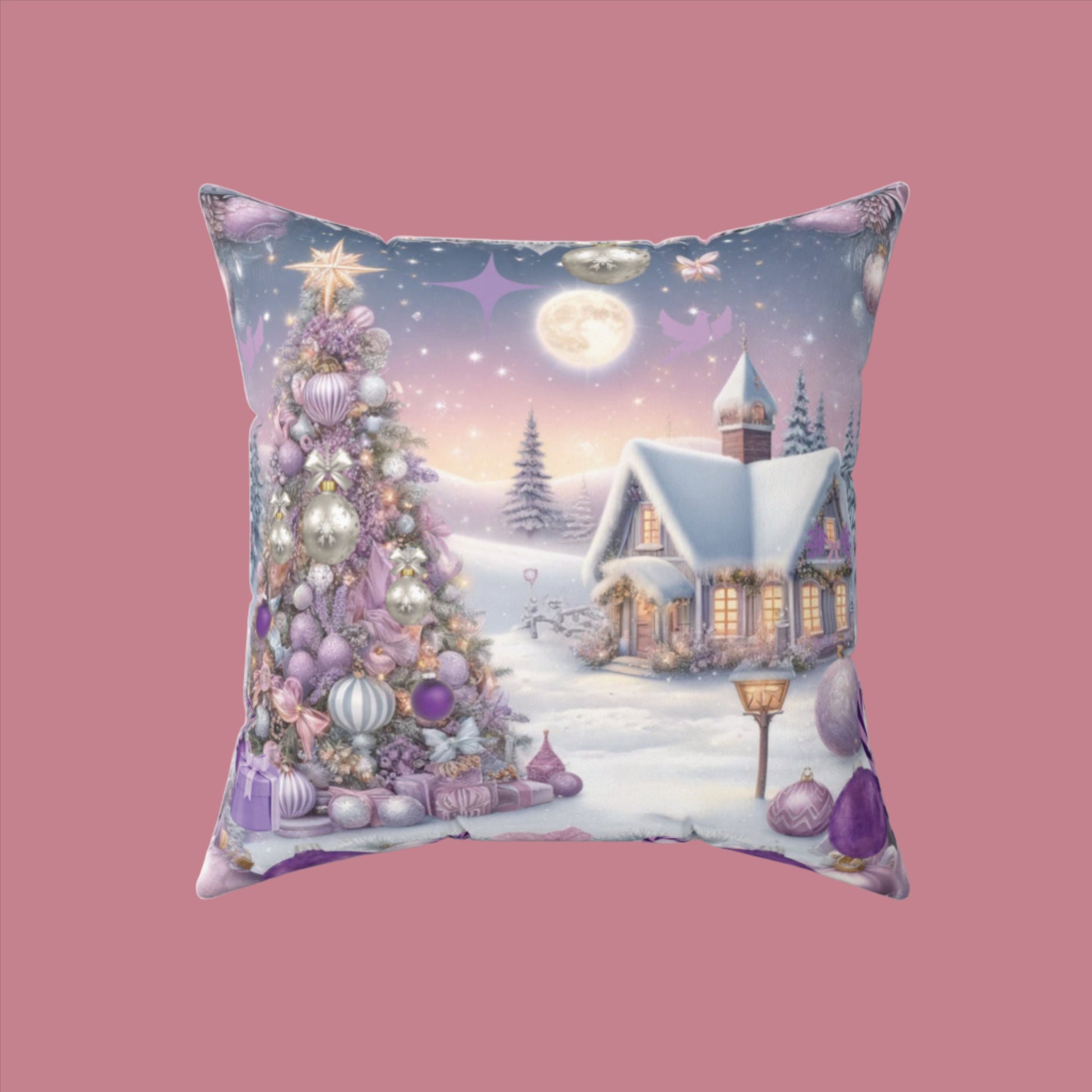 Christmas Lavender Design Square Pillow Elegant Holiday Decor Perfect for Your Seasonal Decorations Perfect Accent for Living Rooms, Bedrooms, Soft, Durable, Pillow Gift New House, Bridal Shower Gift - MRSBYVALLE