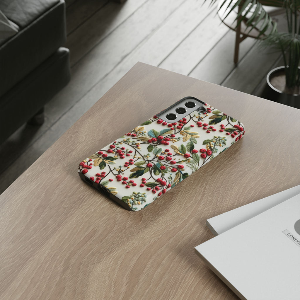 Holly Christmas Wildflowers Boho Chic Design Phone Case - Stylish, Protective Cover for All Models Gift for Mom Accessory Gift for Her