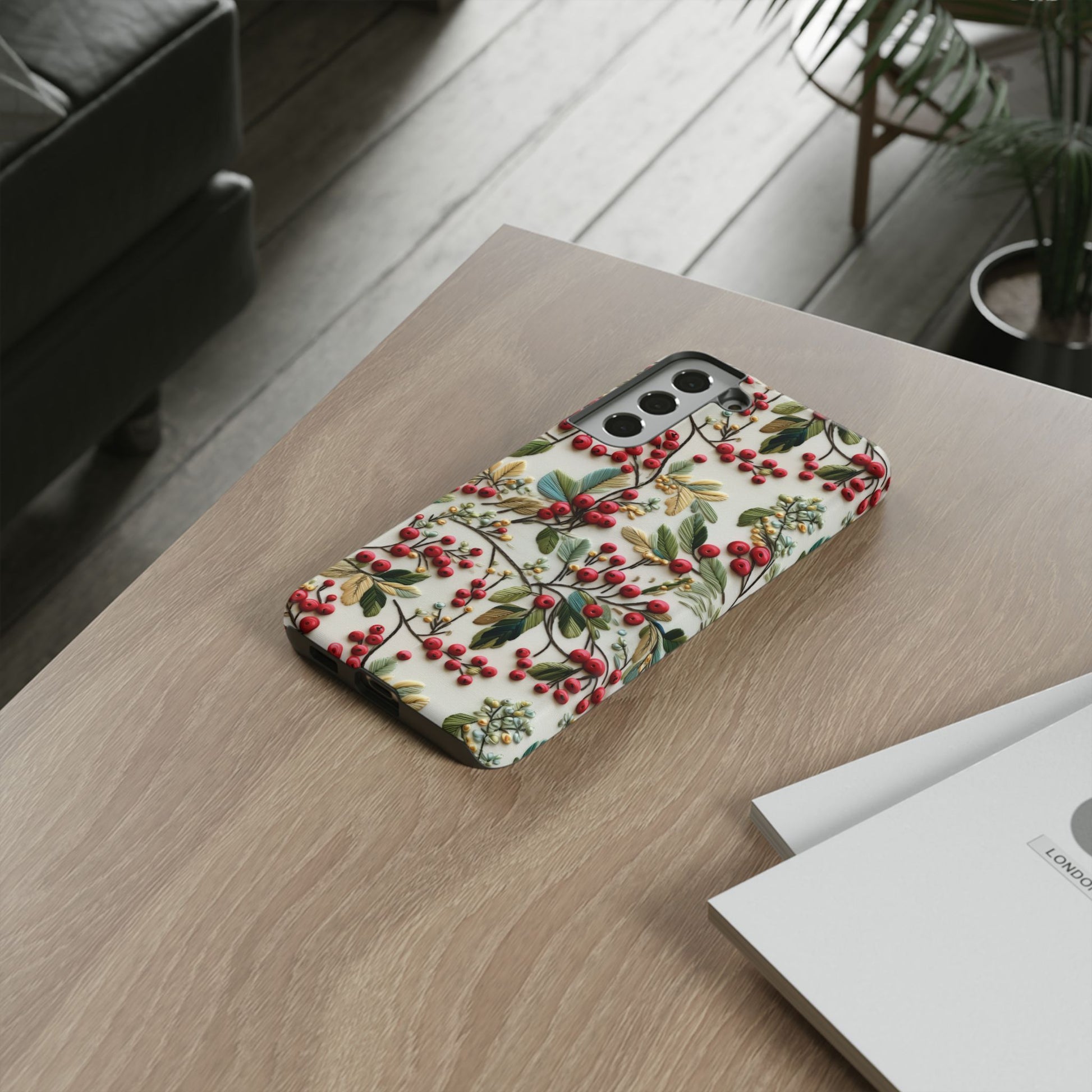 Holly Christmas Wildflowers Boho Chic Design Phone Case - Stylish, Protective Cover for All Models Gift for Mom Accessory Gift for Her