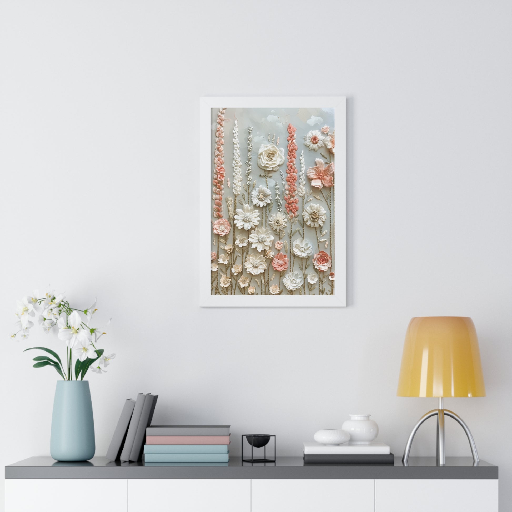Delicate Pastel Floral Wall Art Captivating Blossom Patterns in Soft Hues and Elegant Home Décor Perfect for Living Rooms, Bedrooms, and Cozy Corners Encased in Black, White, or Walnut Frames with Durable Ready to Hang  Timelessly Crafted. - MRSBYVALLE