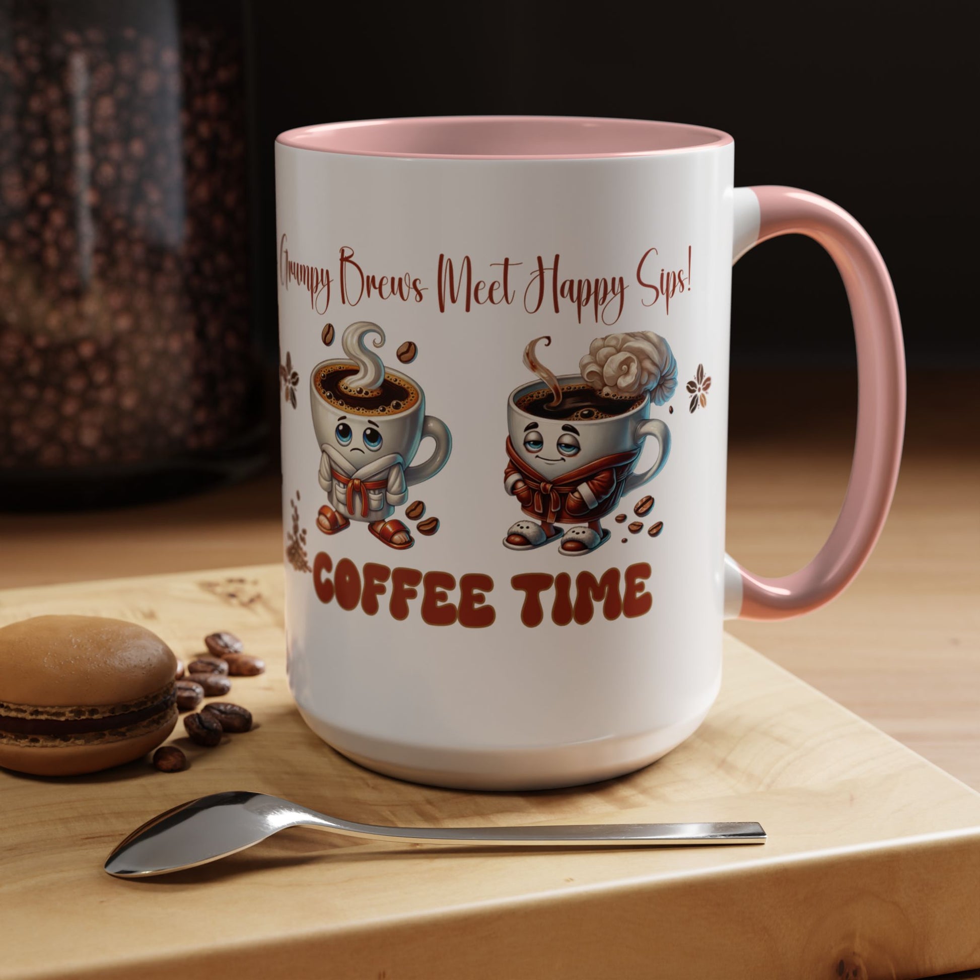 Grumpy Brews Meet Happy Sips Ceramic Mug - Funny Coffee Cup, Cute Tea Mug, Sarcastic Drinkware, Unique Gift, Kitchen Decor Accent Coffee Mug (11, 15oz) - MRSBYVALLE