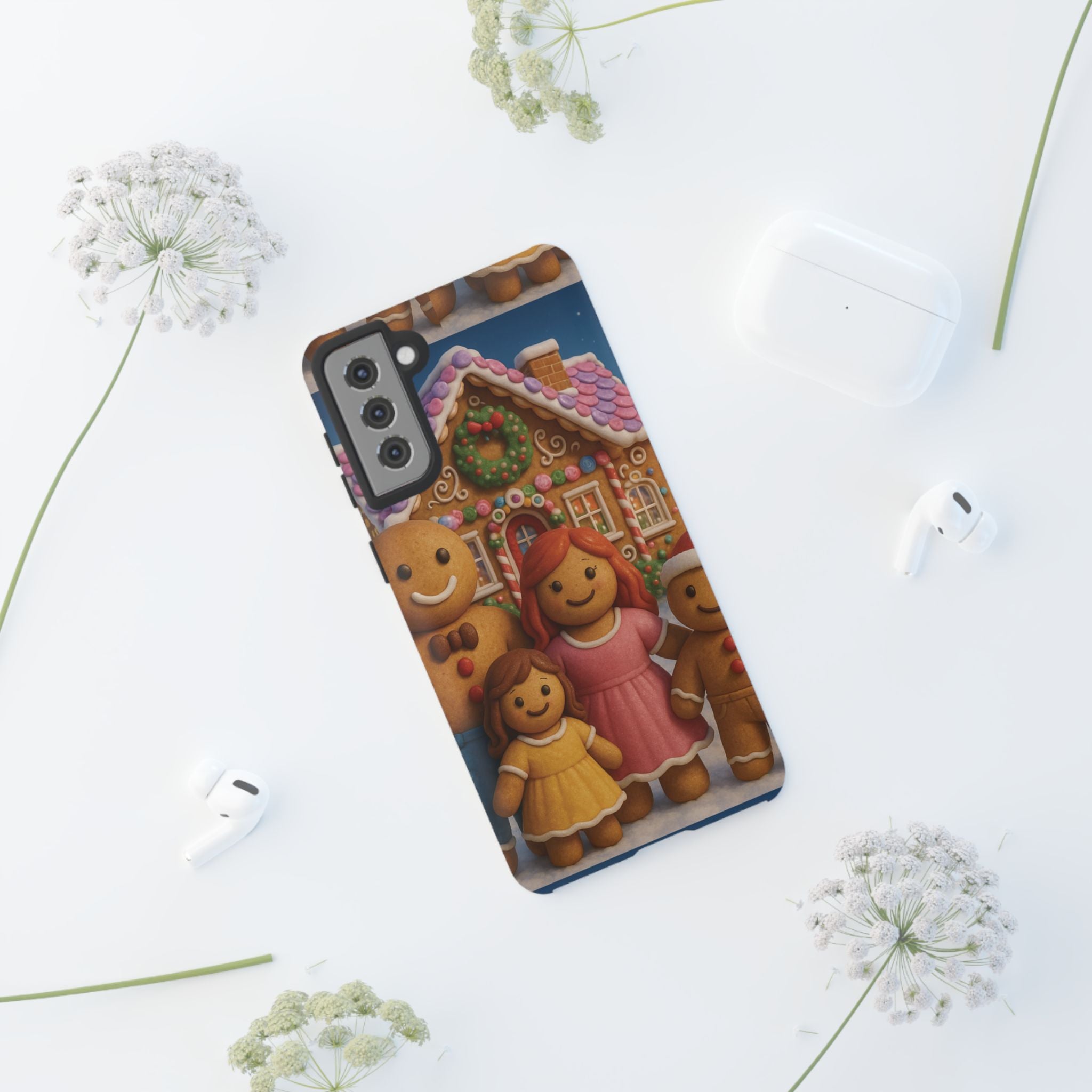 Coque de téléphone esthétique Famille en Pain d'Épices – Design d'inspiration vintage sur le thème de Noël – Étui stylé pour modèles iPhone et Samsung Galaxy
