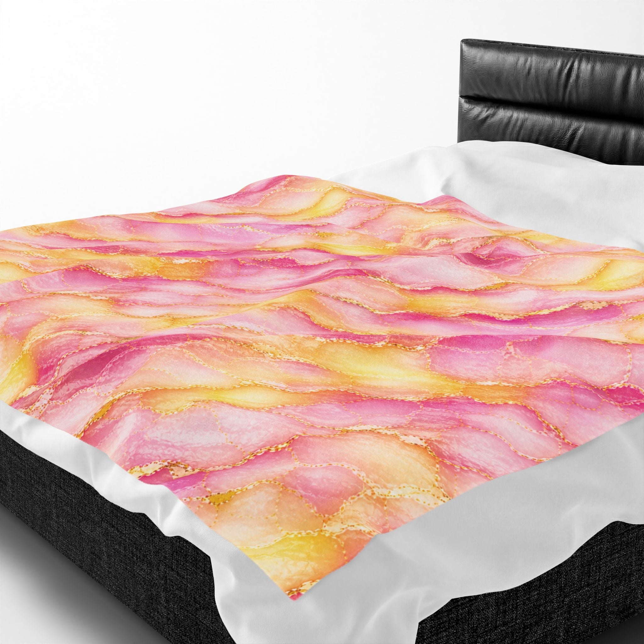 Blush Pink & Pastel Yellow Marble Blanket – Gold Vein Luxury Throw, Soft Cozy Elegant Home Decor