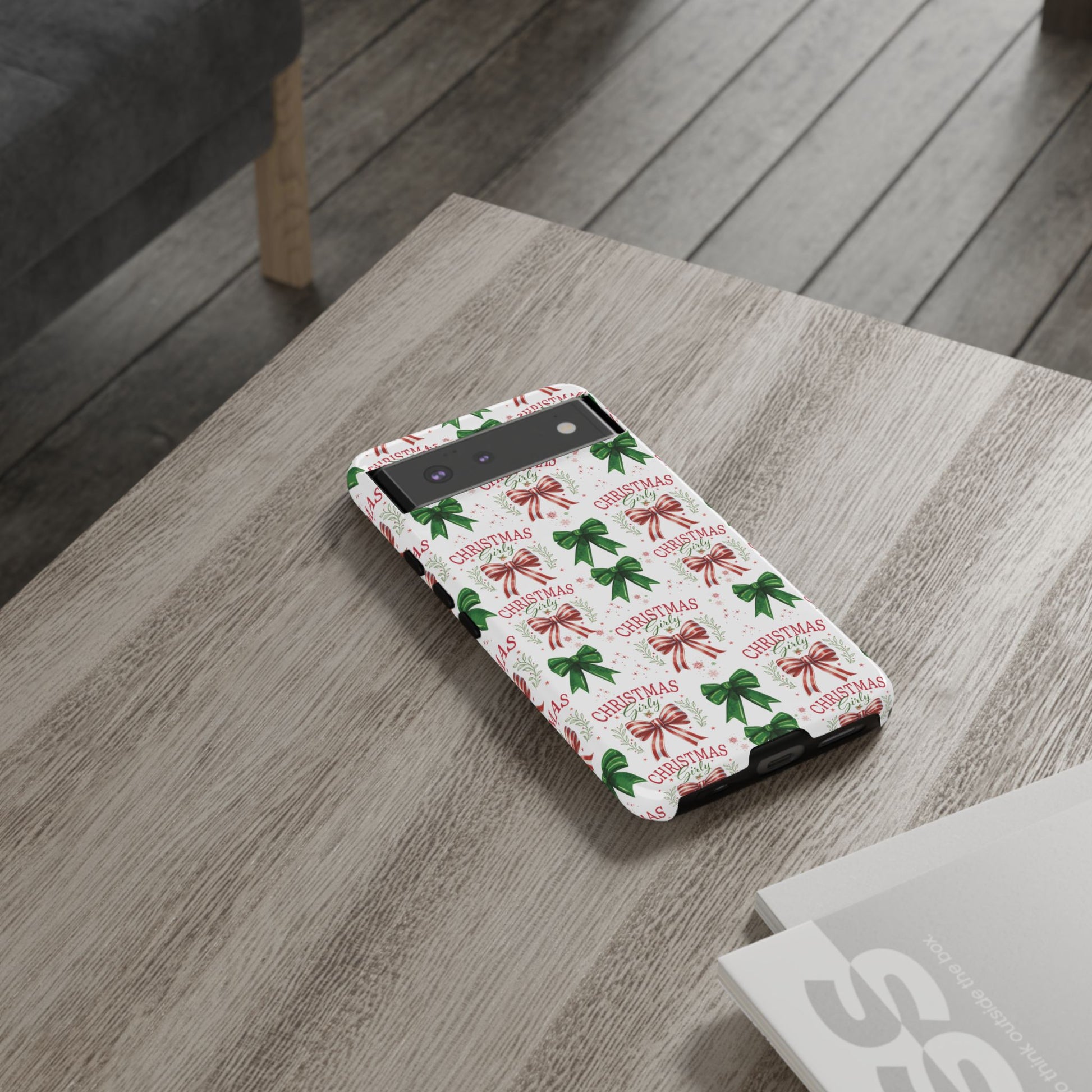 Girly Christmas Coquette Bows Pastel Phone Case for iPhone 17 16 15 23 Samsung, and Pixel | Stylish Protective Cover Gift for Her Perfect for Floral Lover