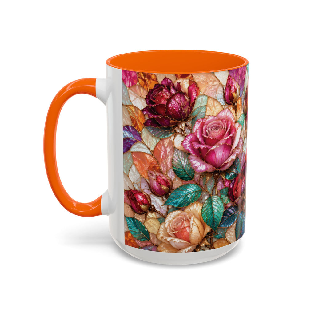 Floral Stained-Glass Accent Coffee Mug Colorful Rose Pattern (11/15 oz) Gift for Her