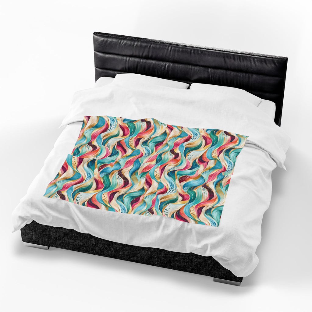 Abstract Rainbow Wave Velveteen Throw Blanket