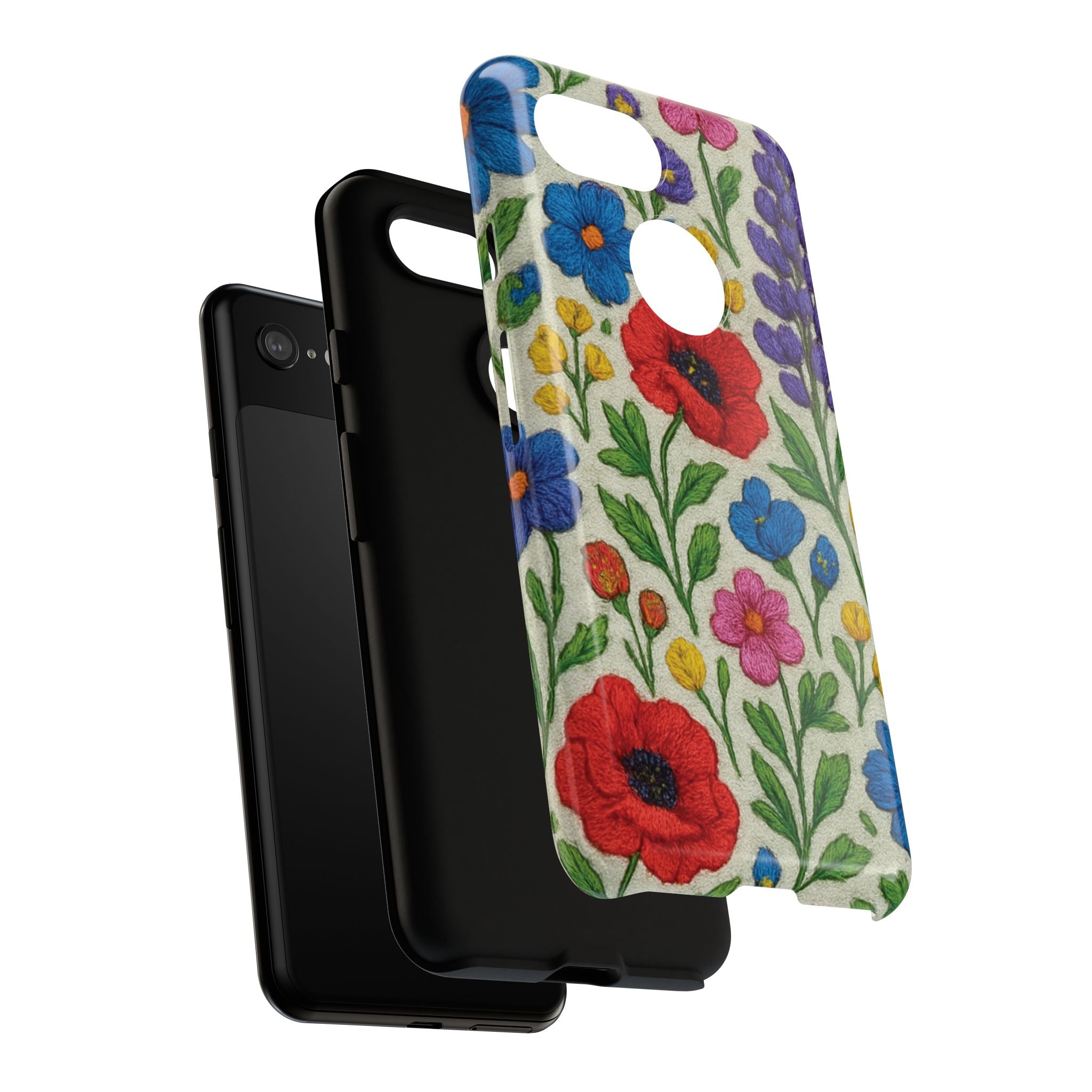 Bright 3D Illusion Wildflower Phone Case Cute Floral Design in Red, Pink, Blue – Aesthetic Protective Case for iPhone and  Android