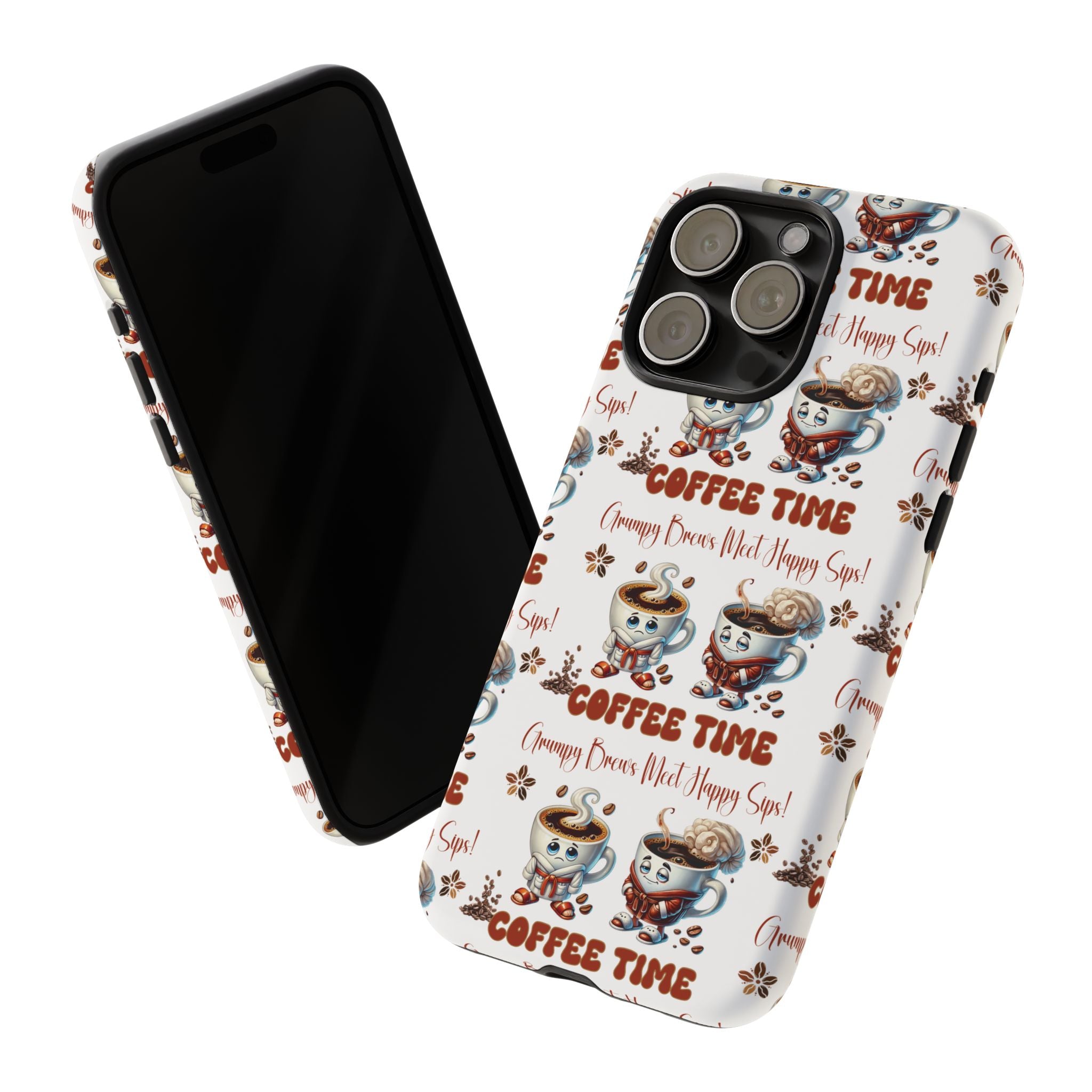 Grumpy Brews Meet Happy Sips Phone Case Compatible with iPhone, Samsung & Pixel | Fun, Durable Protection for Coffee Lovers | Unique Design, Shockproof & Scratch-Resistant Perfect for Coffee Lover