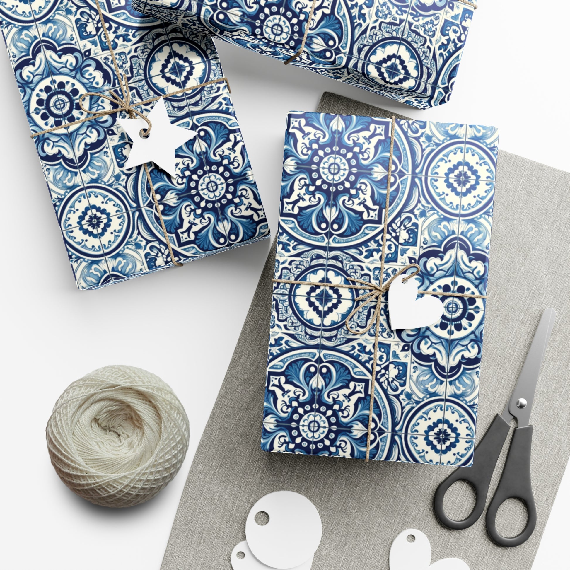 Blue Tile Design Wrapping Paper Pink Elegance Perfect for Gifts Weddings, Bridal Baby Showers, Mother's Day, Christmas All Occasion - MRSBYVALLE