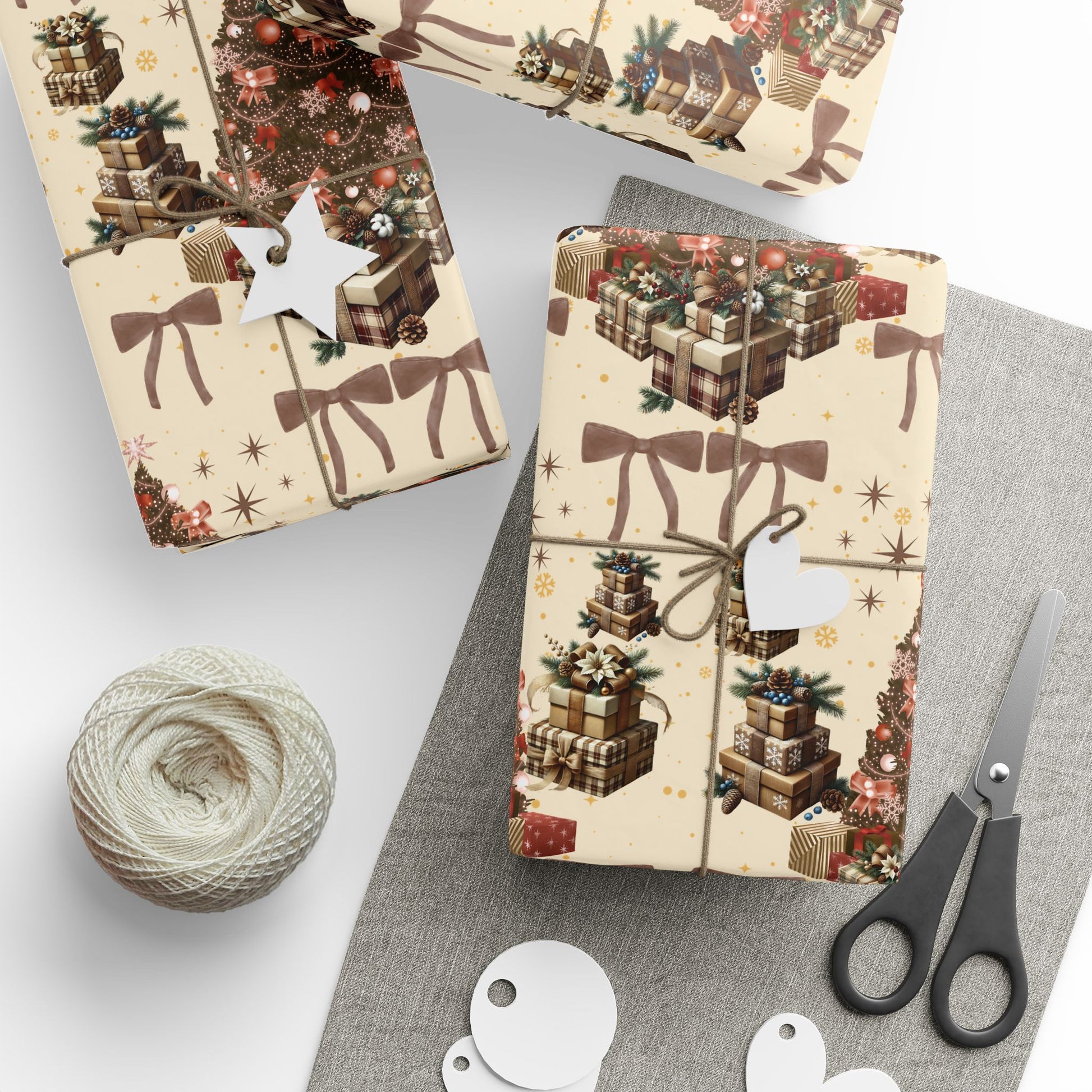 Brown Cozy Christmas Wrapping Paper Warm Holiday Gift Wrap with Tree Pattern  Festive Design