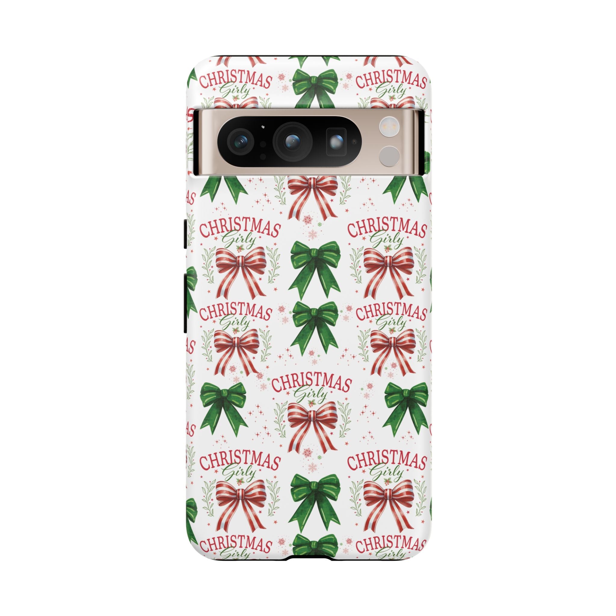 Girly Christmas Coquette Bows Pastel Phone Case for iPhone 17 16 15 23 Samsung, and Pixel | Stylish Protective Cover Gift for Her Perfect for Floral Lover