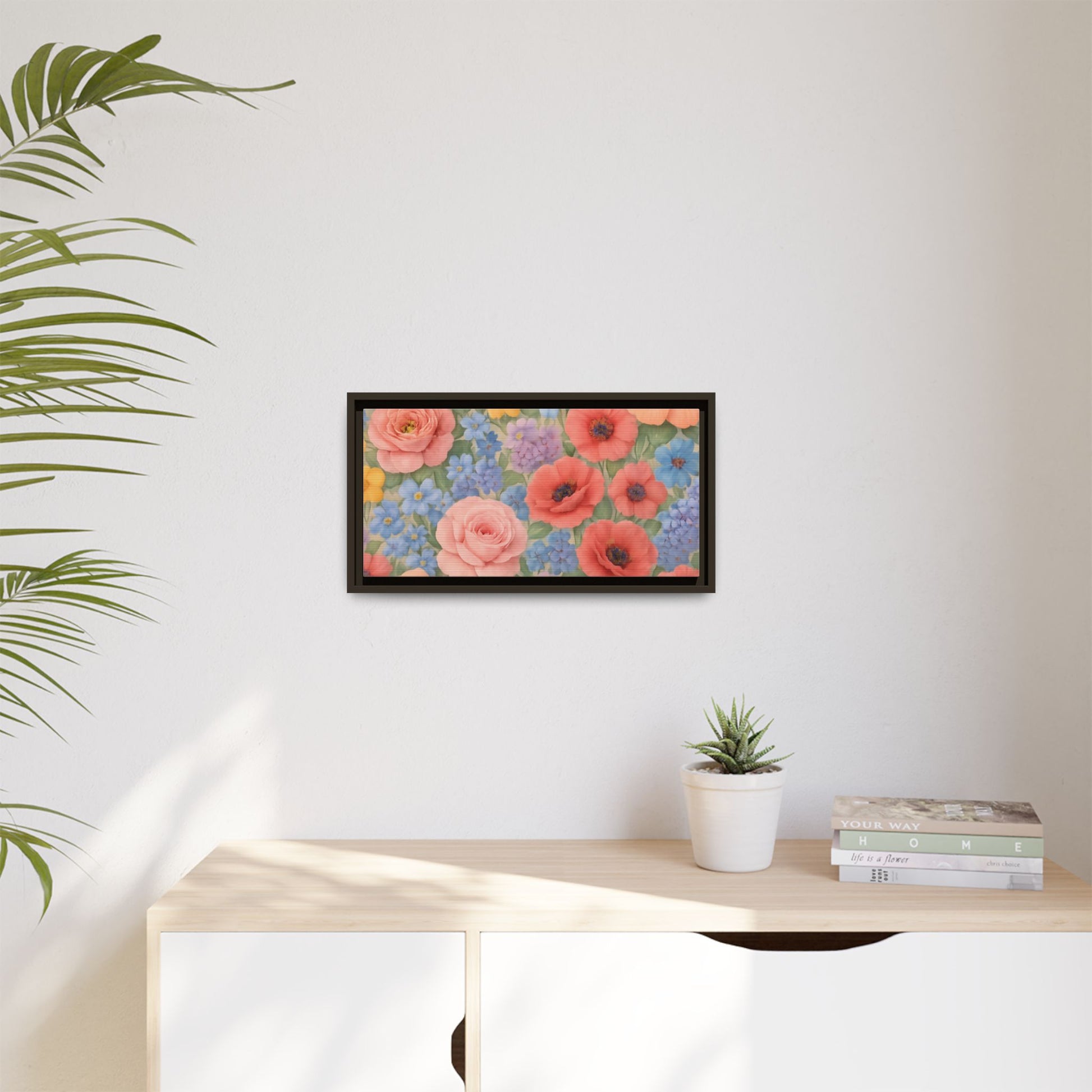 Luxury Framed Floral Canvas – Bold Multi-Color Botanical Wall Art, Elegant Nature-Inspired Accent for Living Room, Bedroom, or Office Décor Gift for Mom