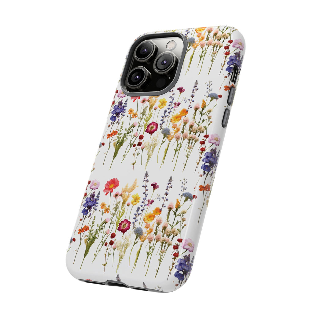 White Best Phone Case Press Flowers Floral 3D Illusion Luxury Tough Case Floral Elegant Durable Stylish for Modern Devices iPhone 17, 16, 15, Samsung iPhone Samsung Accessory Gift for Her