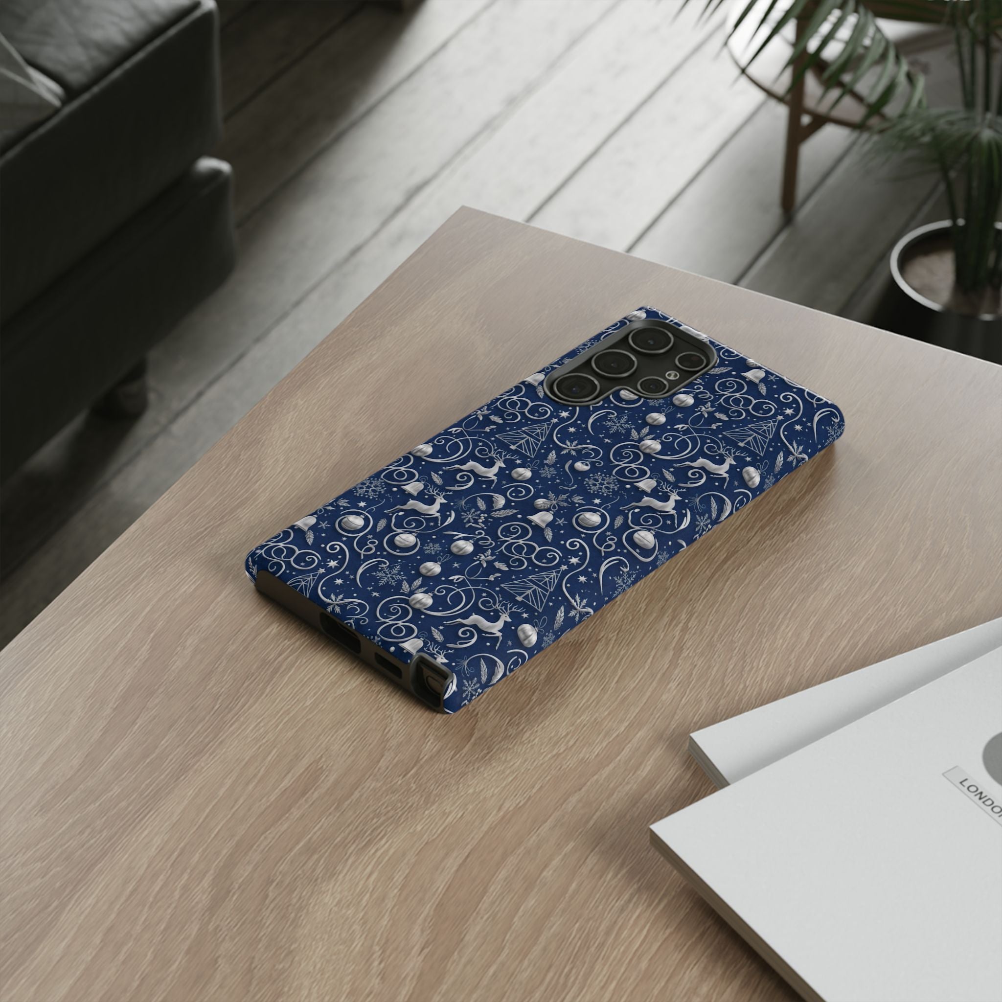 Coque Téléphone Noël Bleu & Argent – Motif Paillettes Festives pour iPhone 17, Tous iPhones & Galaxy | Cadeau MRSBYVALLE pour Elle