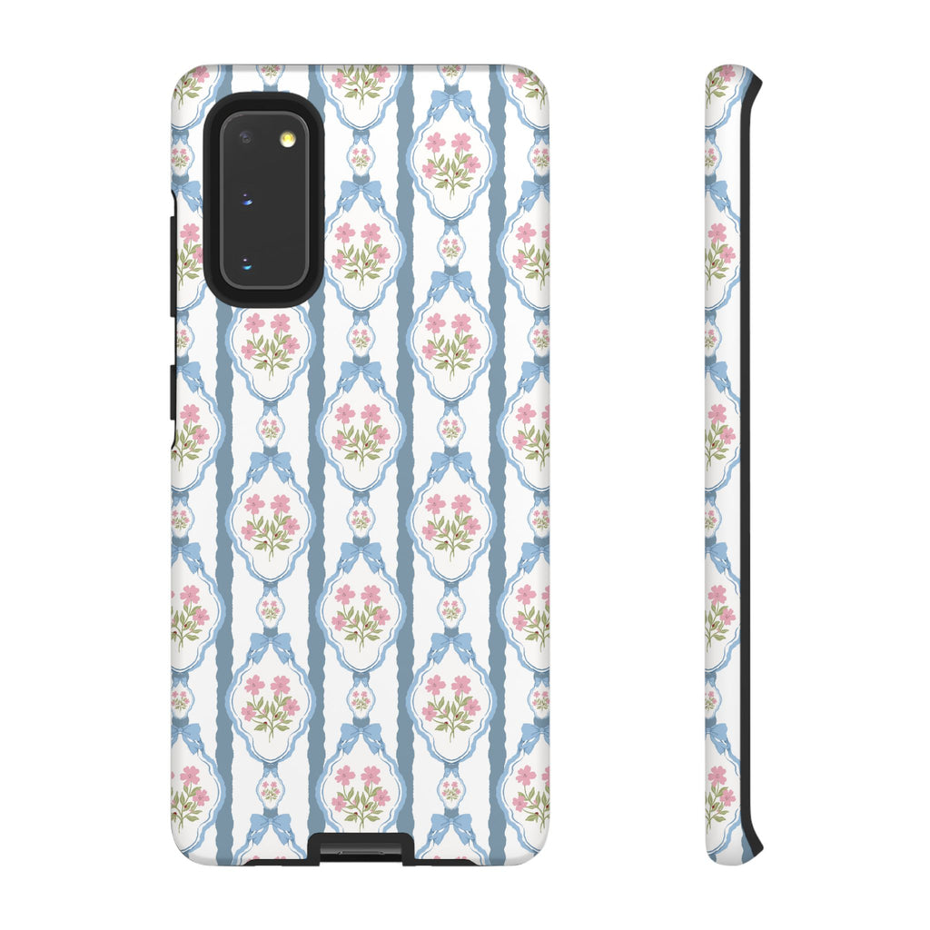 Coque de téléphone Vintage Nœud Bleu et Rose — Motif floral romantique « Tough Cases »