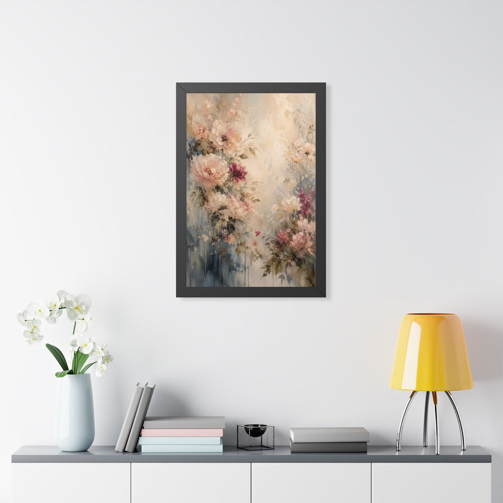 Soft Watercolor Peonies Framed Vertical Poster | Floral Wall Art