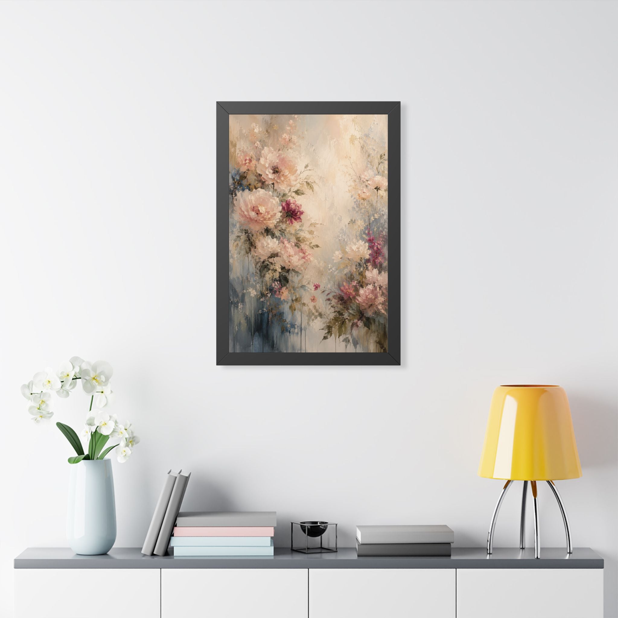 Soft Watercolor Peonies Framed Vertical Poster | Floral Wall Art
