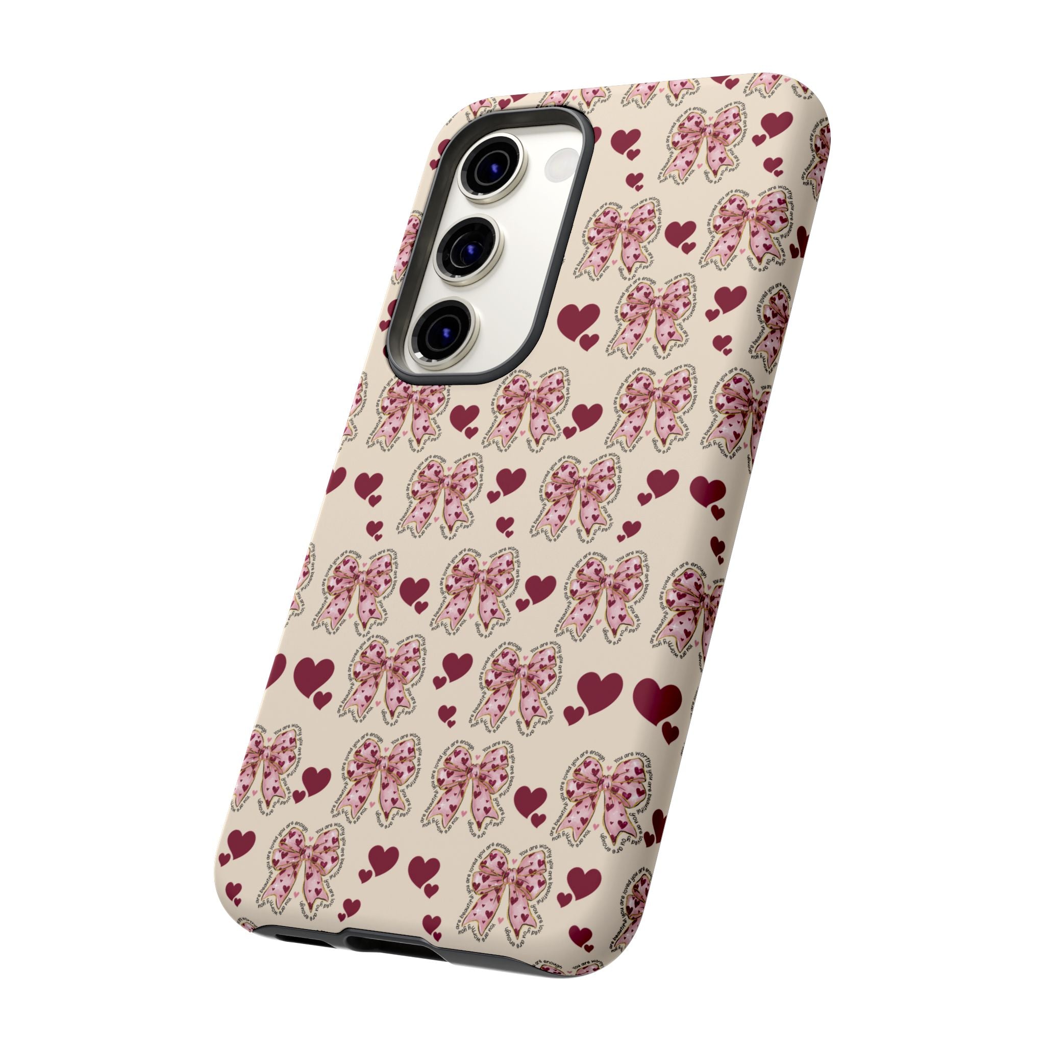 Charming Hearts & Pink Bows Phone Case Stylish & Durable Protection for Your Device | Scratch-Resistant, Slim Fit, and Lightweight Design for Everyday Use for iPhone & Android | Fresh Nature-Inspired Design!