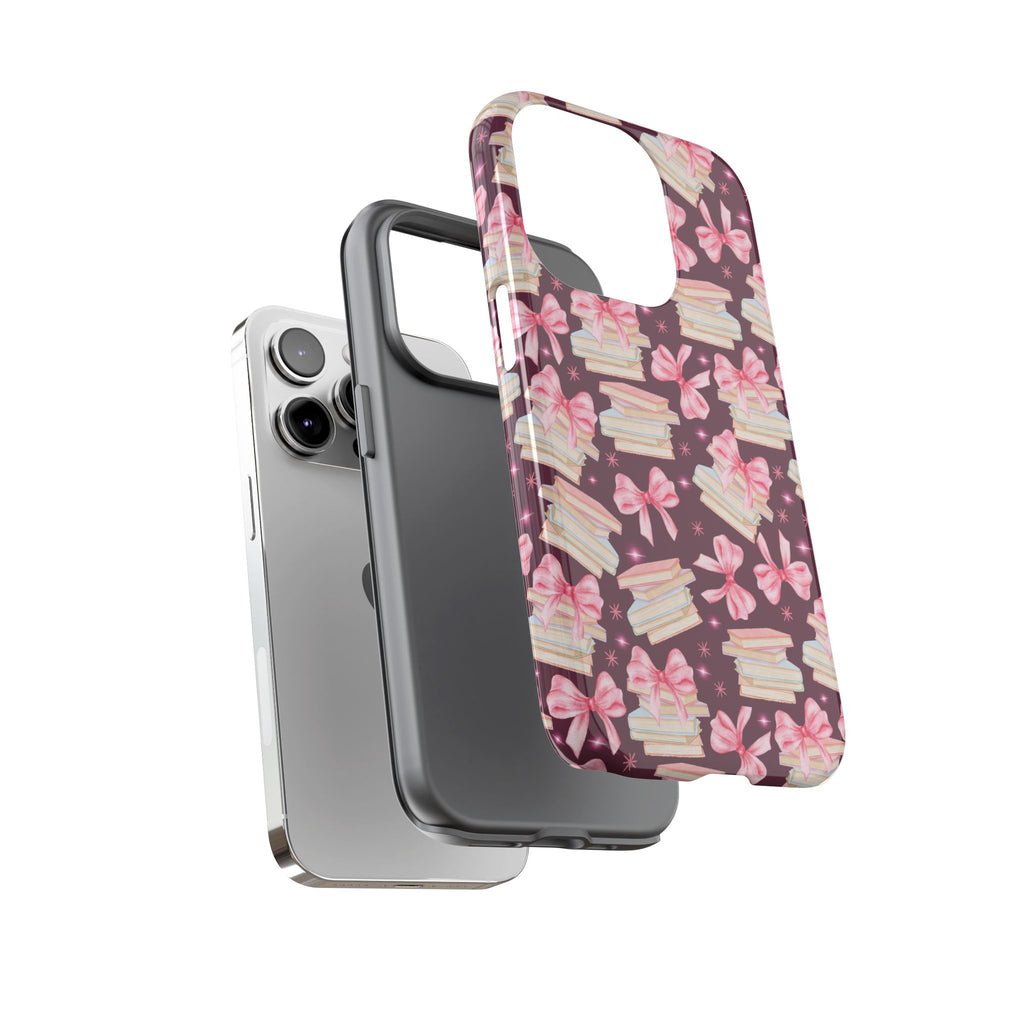 Coquette Pink Bows & Books Phone Case for iPhone 17 and Samsung, Pixel | Stylish Protective Cover Gift for Her Perfect for Floral Lover