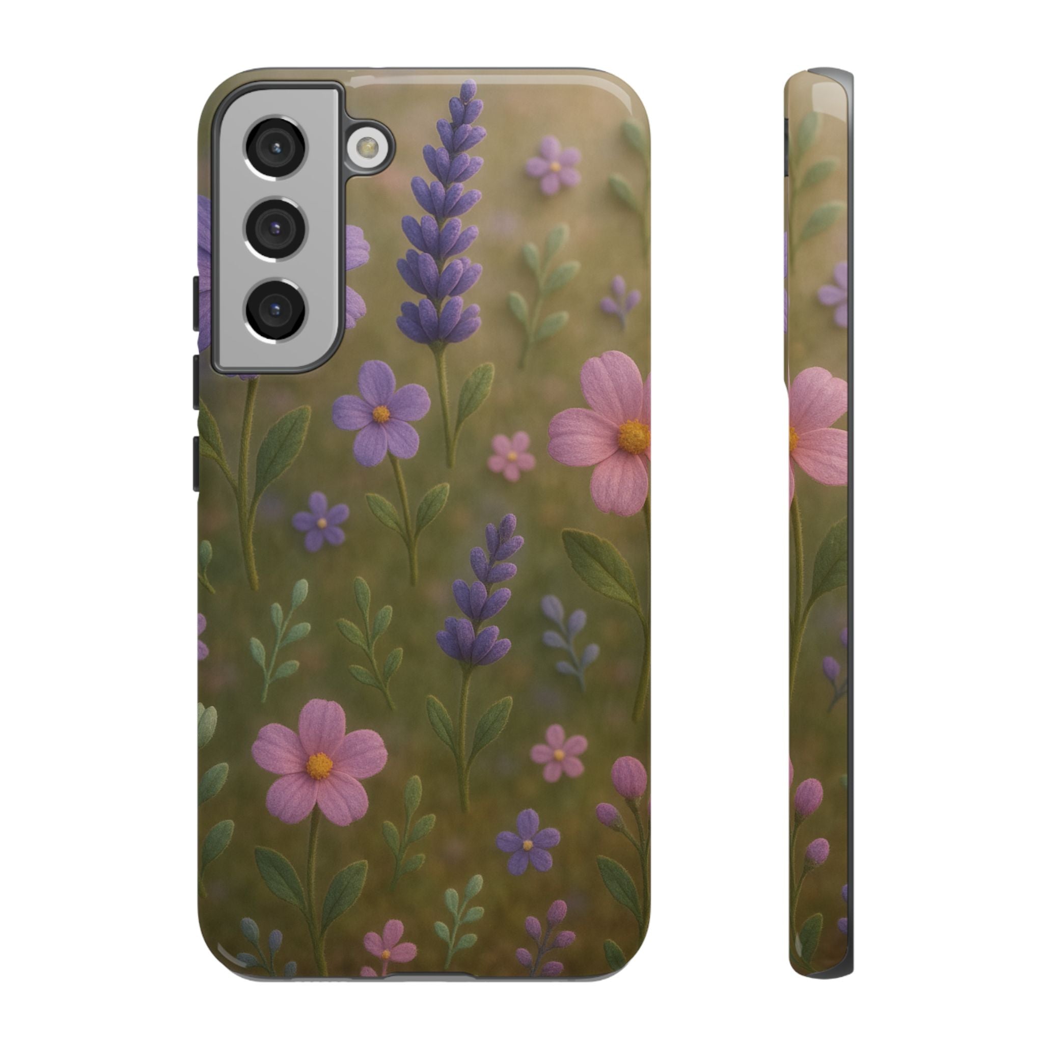 Pastel Flowers 3D Illusion Wildflower Phone Case Cute Pastel Floral Design in Lavender, Pink, Mint Green Aesthetic Protective Case for iPhone and  Android