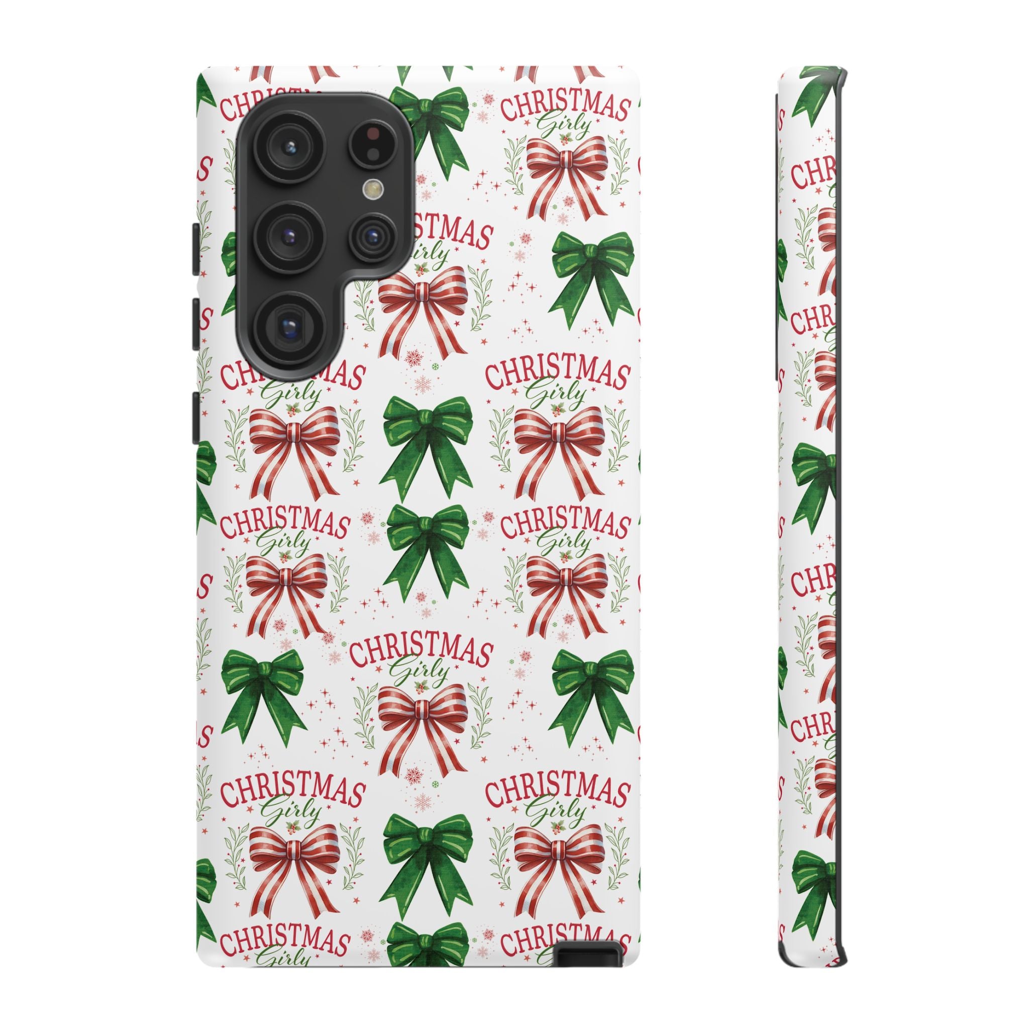 Girly Christmas Coquette Bows Pastel Phone Case for iPhone 17 16 15 23 Samsung, and Pixel | Stylish Protective Cover Gift for Her Perfect for Floral Lover
