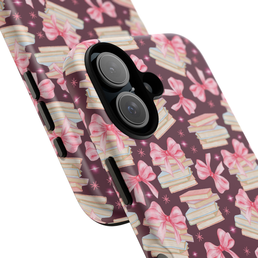 Coquette Pink Bows & Books Phone Case for iPhone 17 and Samsung, Pixel | Stylish Protective Cover Gift for Her Perfect for Floral Lover