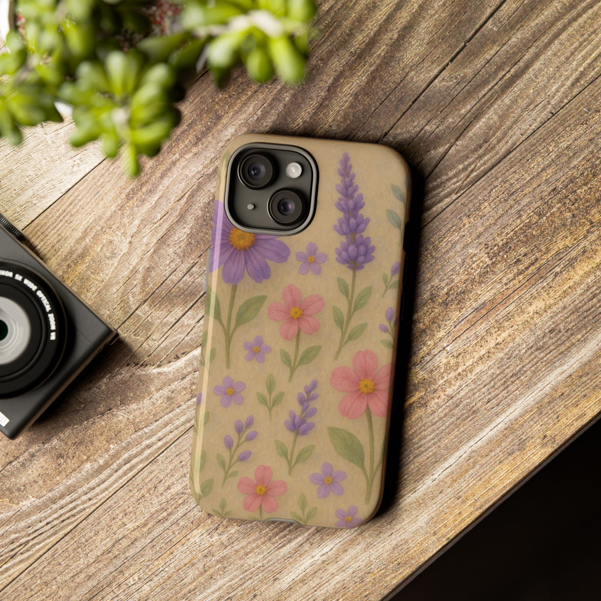 3D Illusion Wildflower Phone Case Cute Pastel Floral Design in Lavender, Pink, Mint Green – Aesthetic Protective Case for iPhone and  Android
