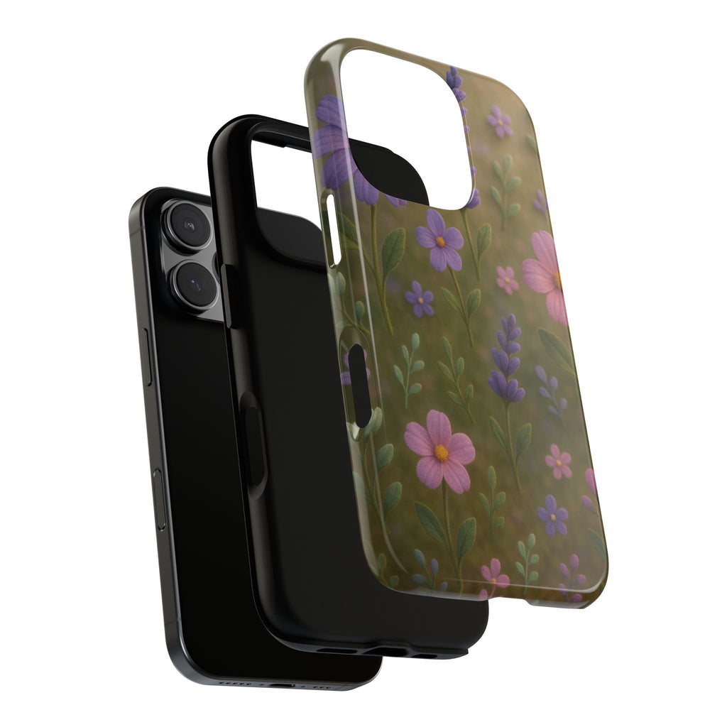 Pastel Flowers 3D Illusion Wildflower Phone Case Cute Pastel Floral Design in Lavender, Pink, Mint Green Aesthetic Protective Case for iPhone and  Android
