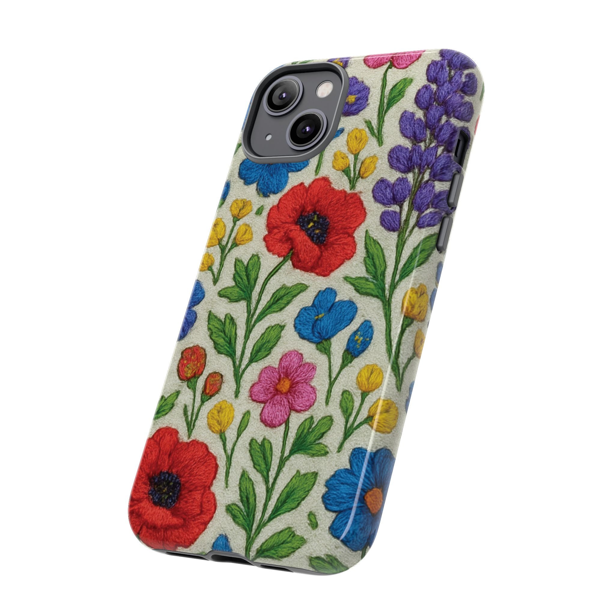 Bright 3D Illusion Wildflower Phone Case Cute Floral Design in Red, Pink, Blue – Aesthetic Protective Case for iPhone and  Android