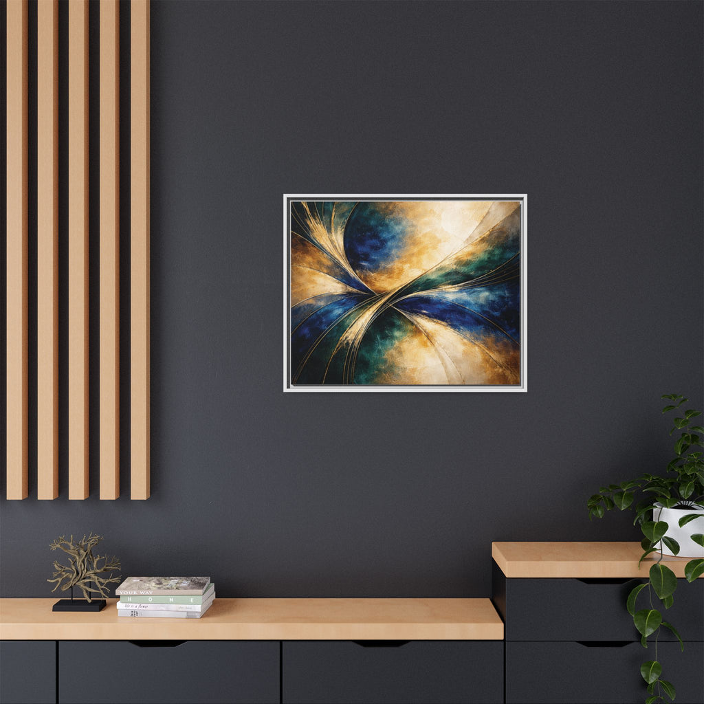 Gilded Convergence  Luxe NeoDeco Blue & Gold Abstract Wall Art Framed
