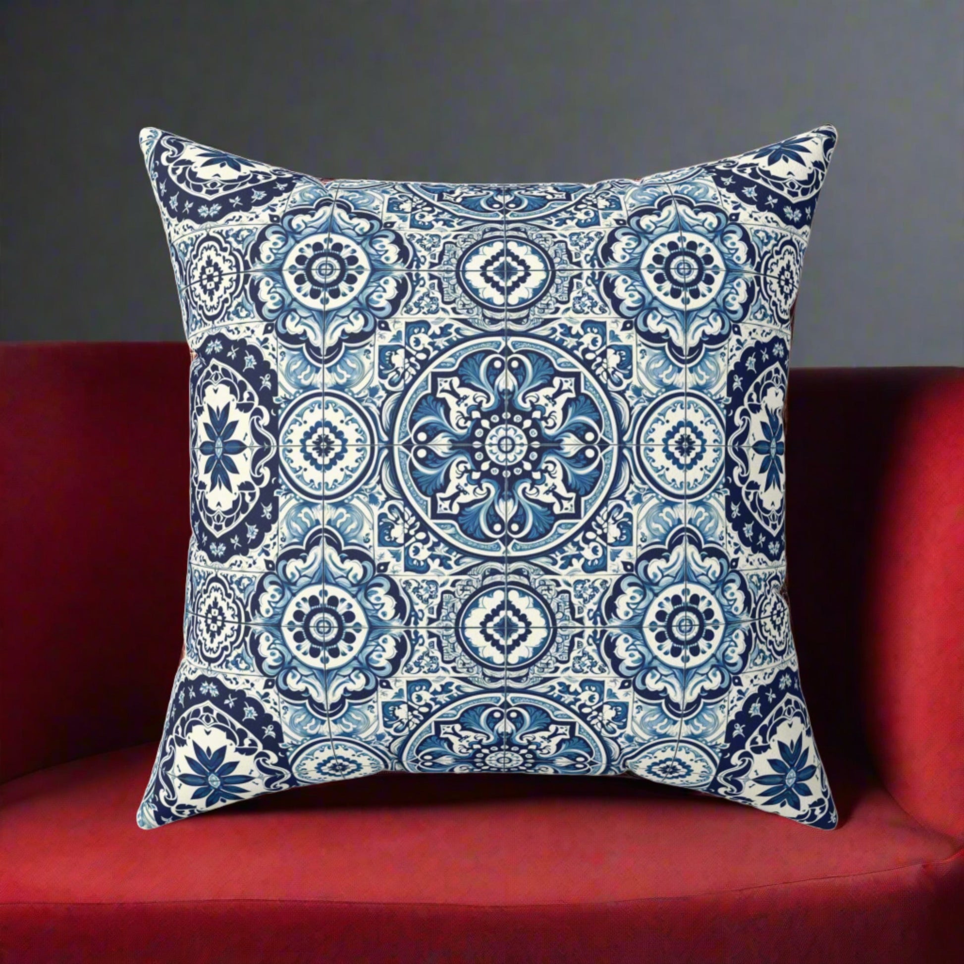 Blue Tile Design Elegance Decorative Pillow Touch of Beauty to Your Decor Living Room Comfort for Bedroom or Housewarming Gift New House, Bridal Shower Gift - MRSBYVALLE