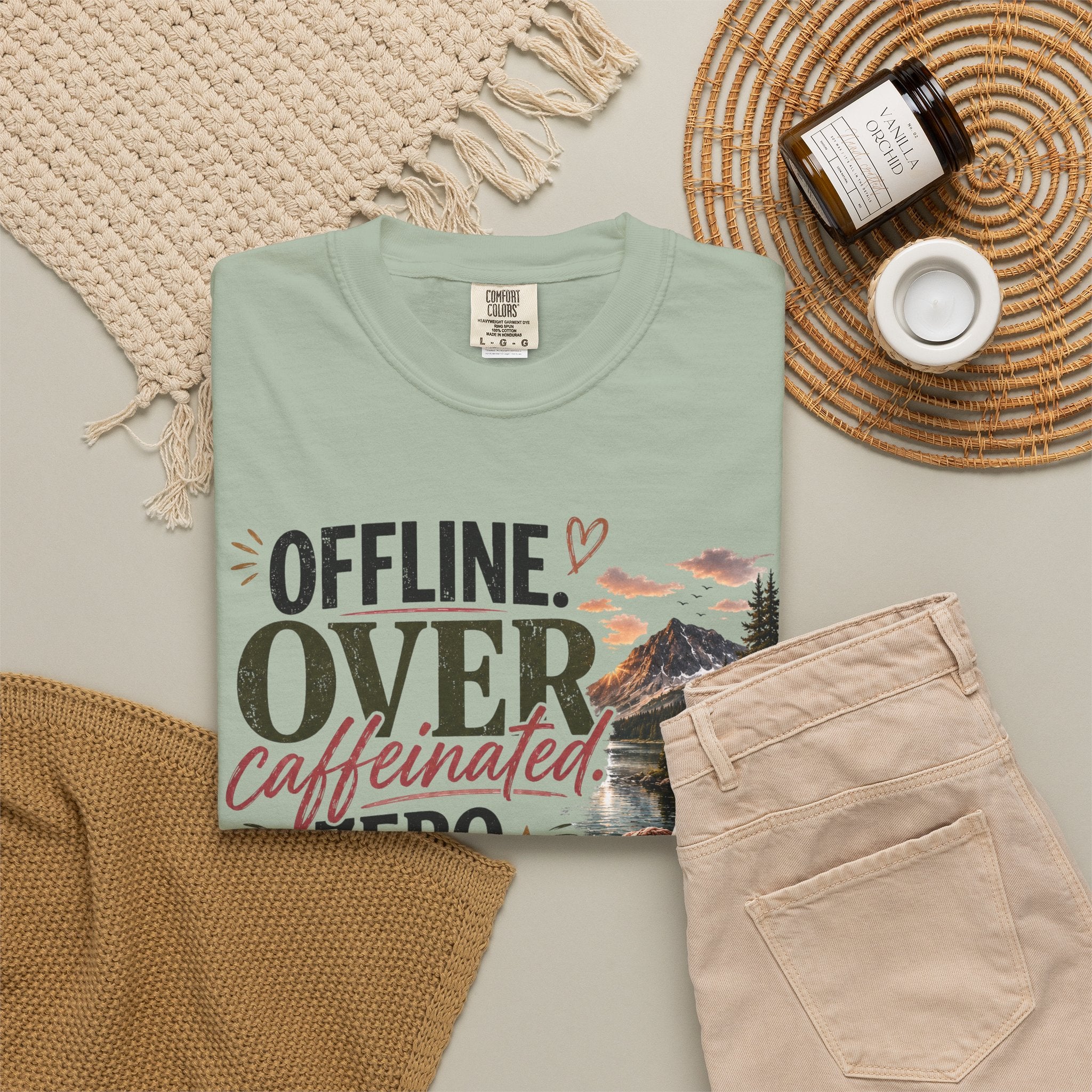 T-Shirt — "Offline. Over Caffeinated. Zero Interest in Your Drama. Mountains" Outdoor Relaxation Tee