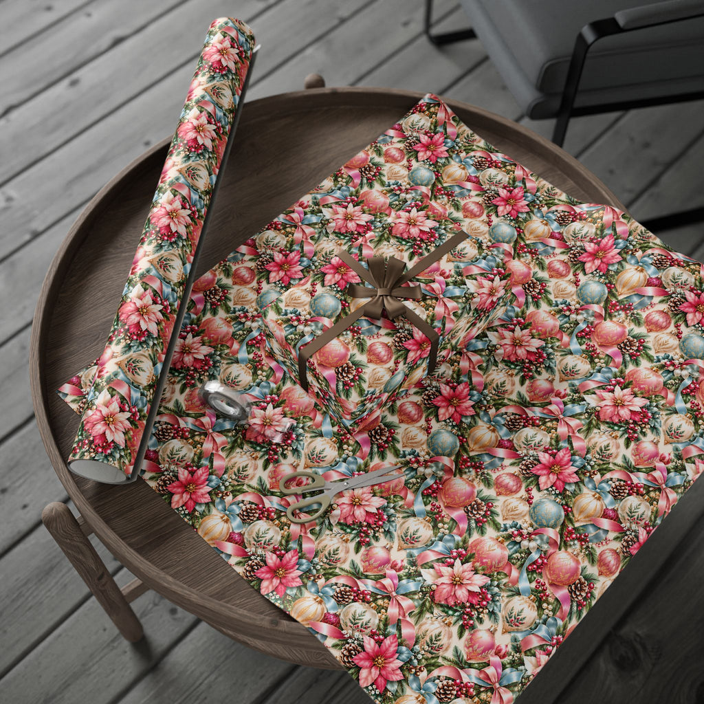 Pink Vintage Christmas Ornament Wrapping Paper