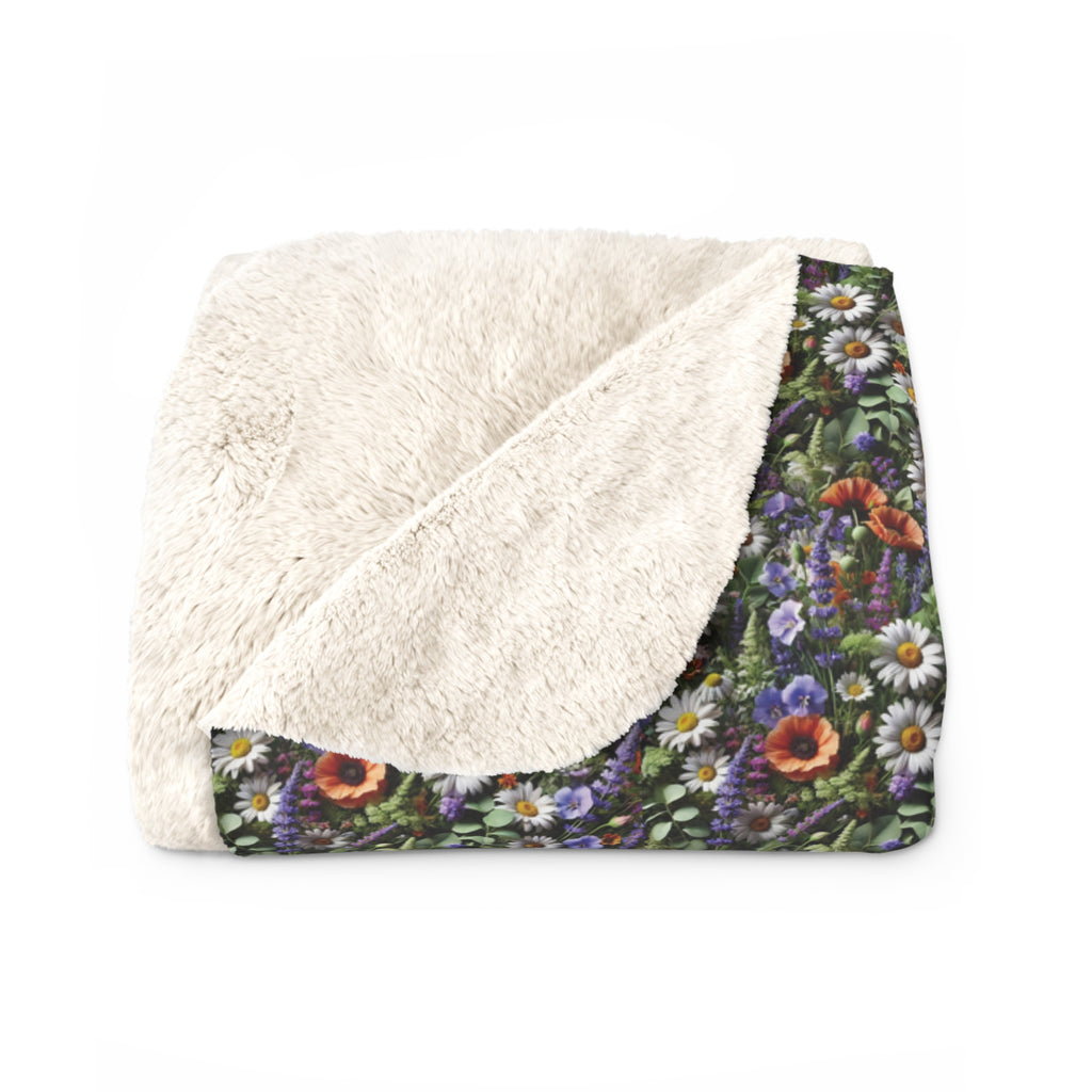 Boho Wildflower Sherpa Blanket - Cozy & Soft Throw with Vibrant Floral Design, Perfect for Home Decor, Lounging, or Gifting - MRSBYVALLE