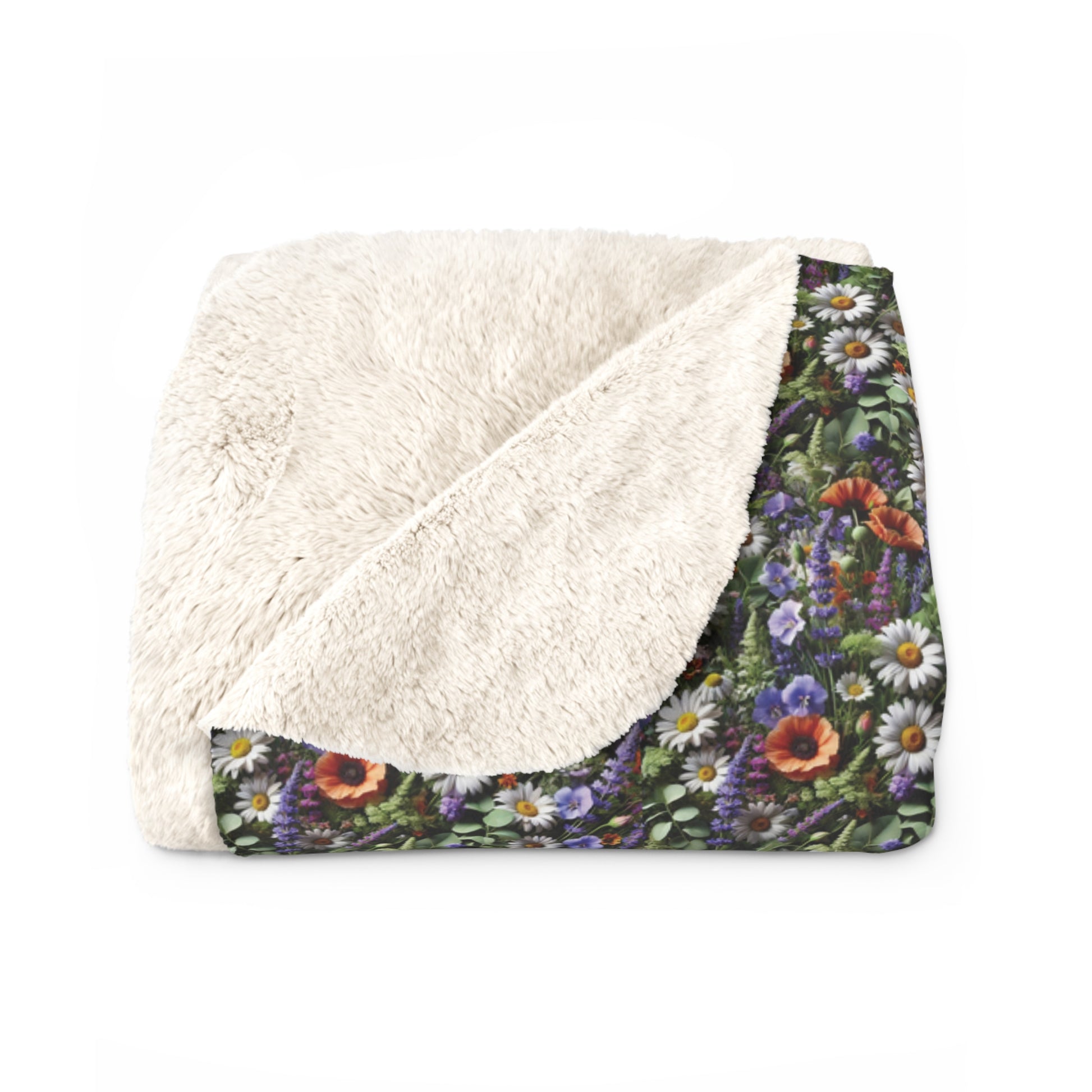 Boho Wildflower Sherpa Blanket - Cozy & Soft Throw with Vibrant Floral Design, Perfect for Home Decor, Lounging, or Gifting - MRSBYVALLE