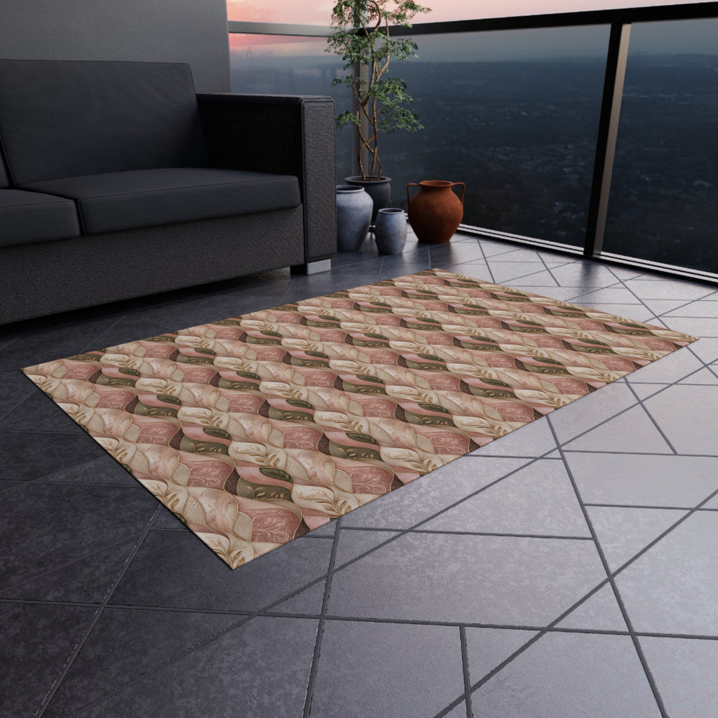 Outdoor Rug — Braided Coral & Sand Pattern Patio Mat