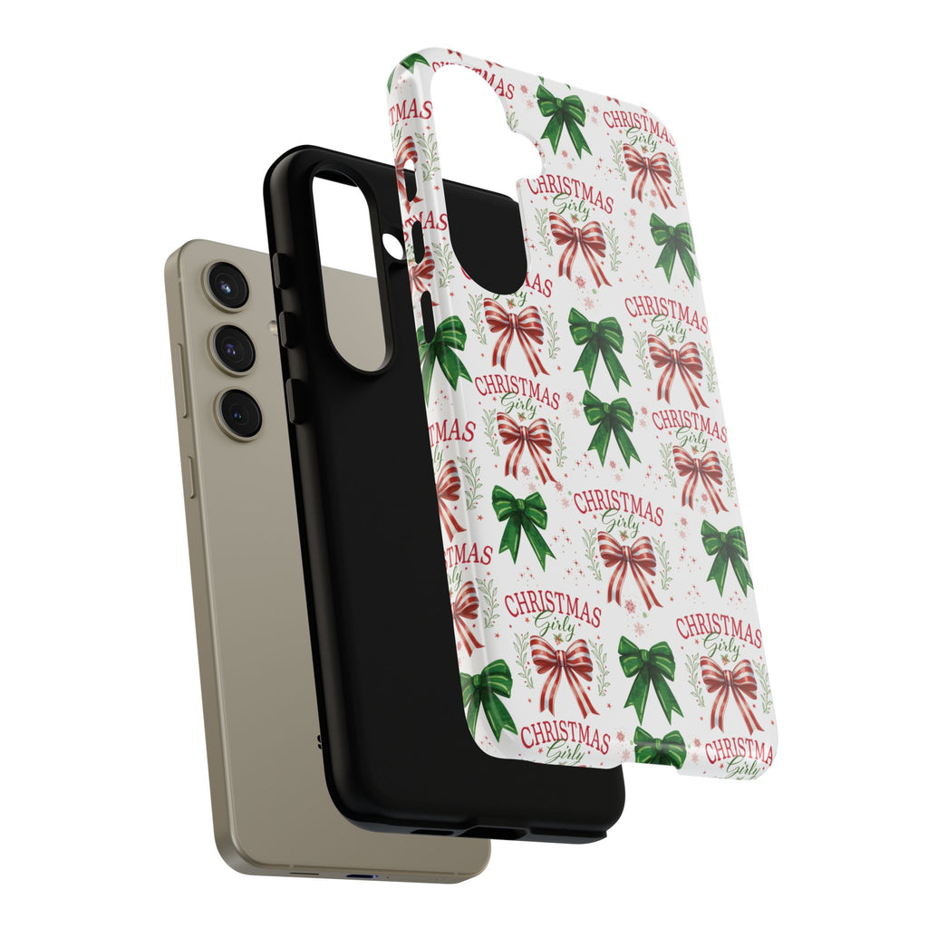 Girly Christmas Coquette Bows Pastel Phone Case for iPhone 17 16 15 23 Samsung, and Pixel | Stylish Protective Cover Gift for Her Perfect for Floral Lover