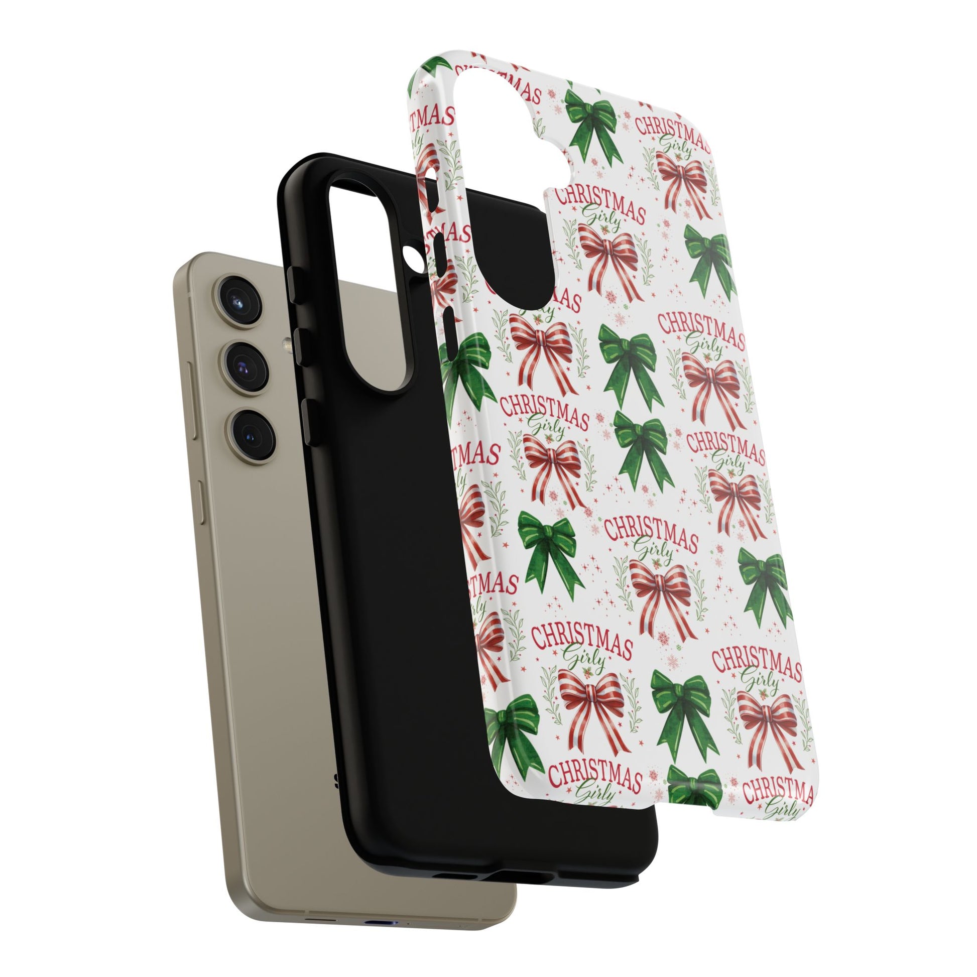 Girly Christmas Coquette Bows Pastel Phone Case for iPhone 17 16 15 23 Samsung, and Pixel | Stylish Protective Cover Gift for Her Perfect for Floral Lover