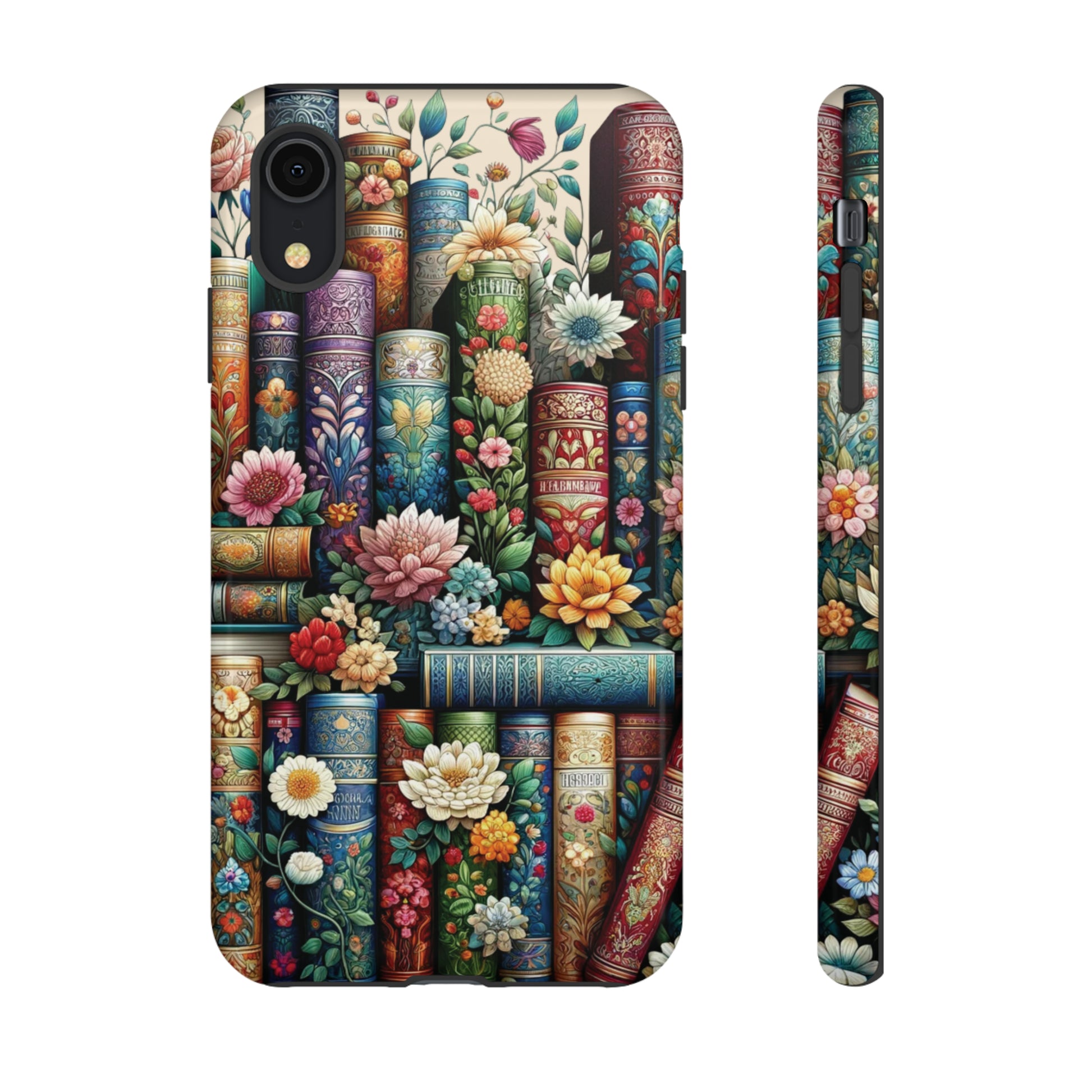 Books and Floral Boho Luxury Phone Tough Case Floral Elegant Durable Stylish for Modern Devices iPhone 15, Samsung iPhone Samsung Accessory Gift for Her.