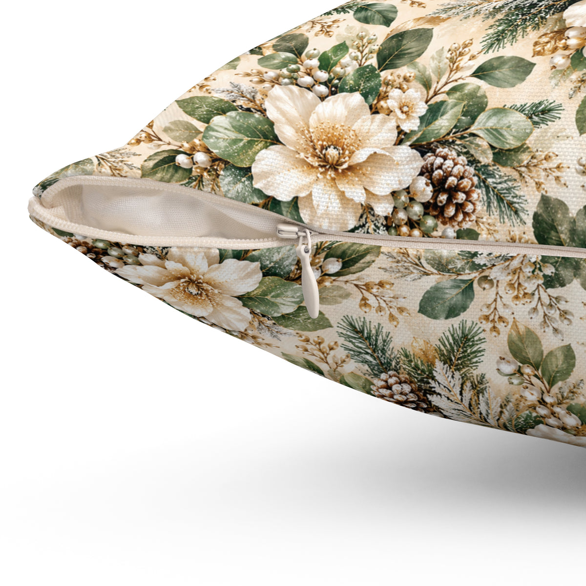 Sage Green & Champagne Floral Square Throw Pillow