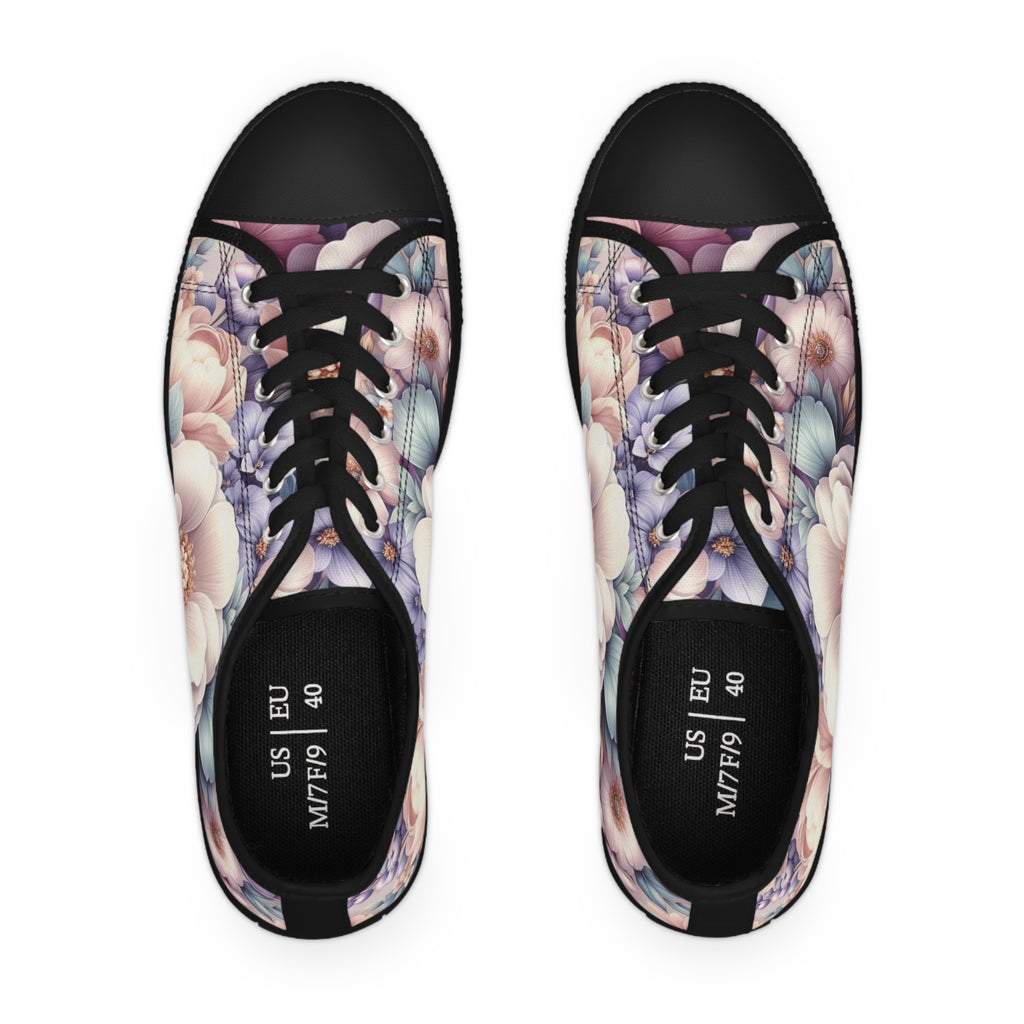 Women's Low Top Sneakers Breathable Polyester Canvas, Lightweight Stylish Floral Pastel Design, Comfortable All-Day Wear, Perfect for Walking and Everyday Activities - MRSBYVALLE