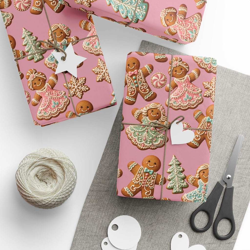 Gingerbread Cookies Pink Wrapping Paper Christmas