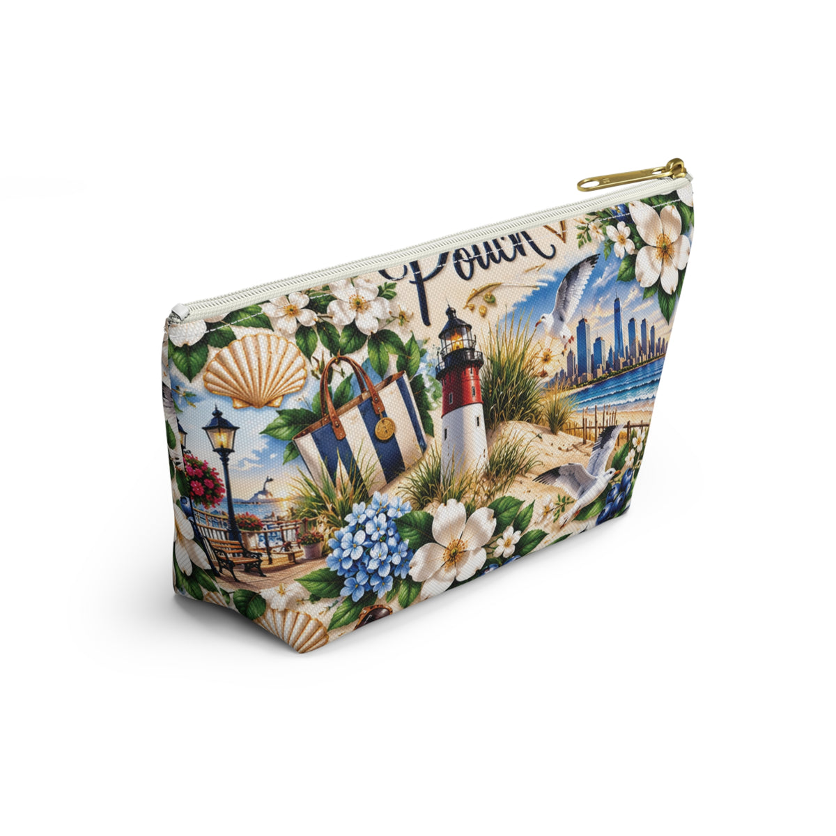 My New Jersey Pouch — Coastal Accessory Pouch with T‑Bottom (Beach Floral Design)