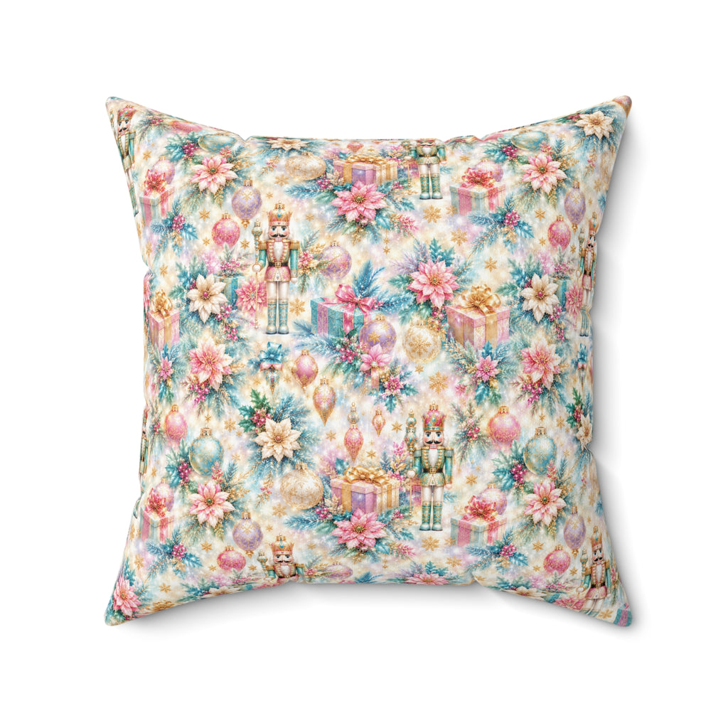 Luxury Nutcracker Christmas Throw Pillow | Pastel Pink Blue Holiday Decor Cushion | Elegant Winter Home Decor Gift | Christmas Accent Pillow