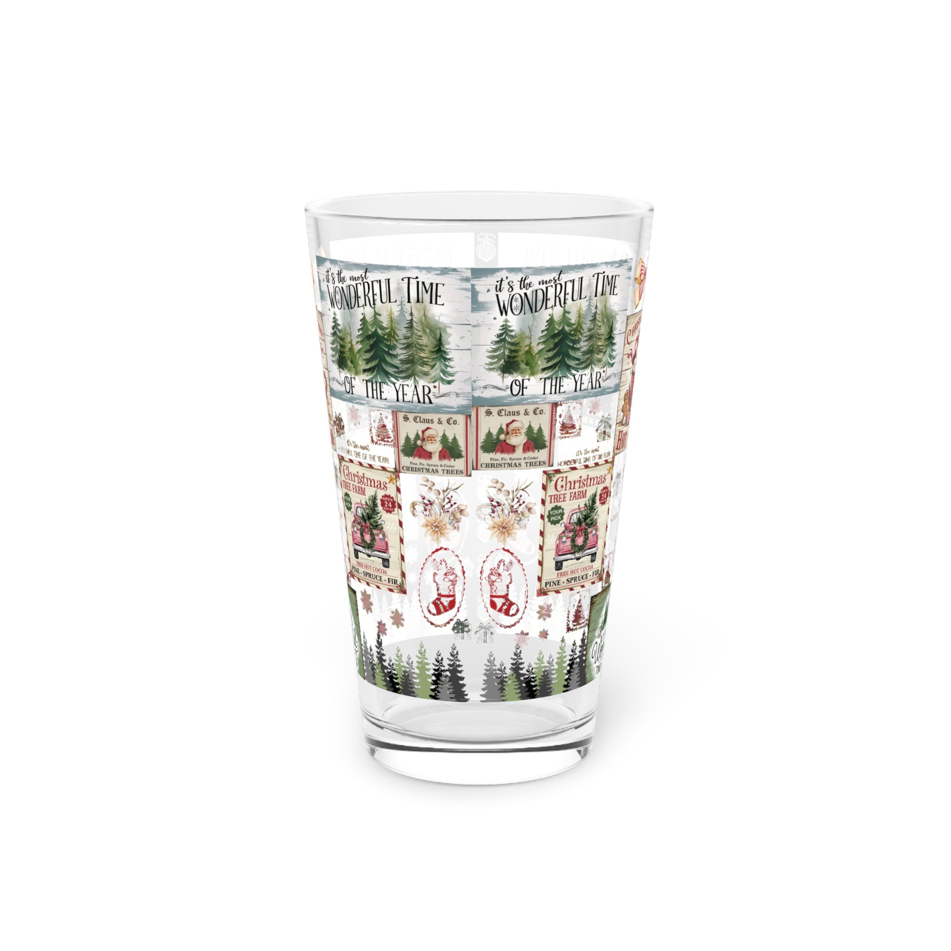 Vintage Christmas Stamps 16oz Pint Glass – Festive Holiday Drinkware, Perfect for Eggnog and More! Unique Gift for Christmas Celebrations Home Decor  Perfect for Parties - MRSBYVALLE