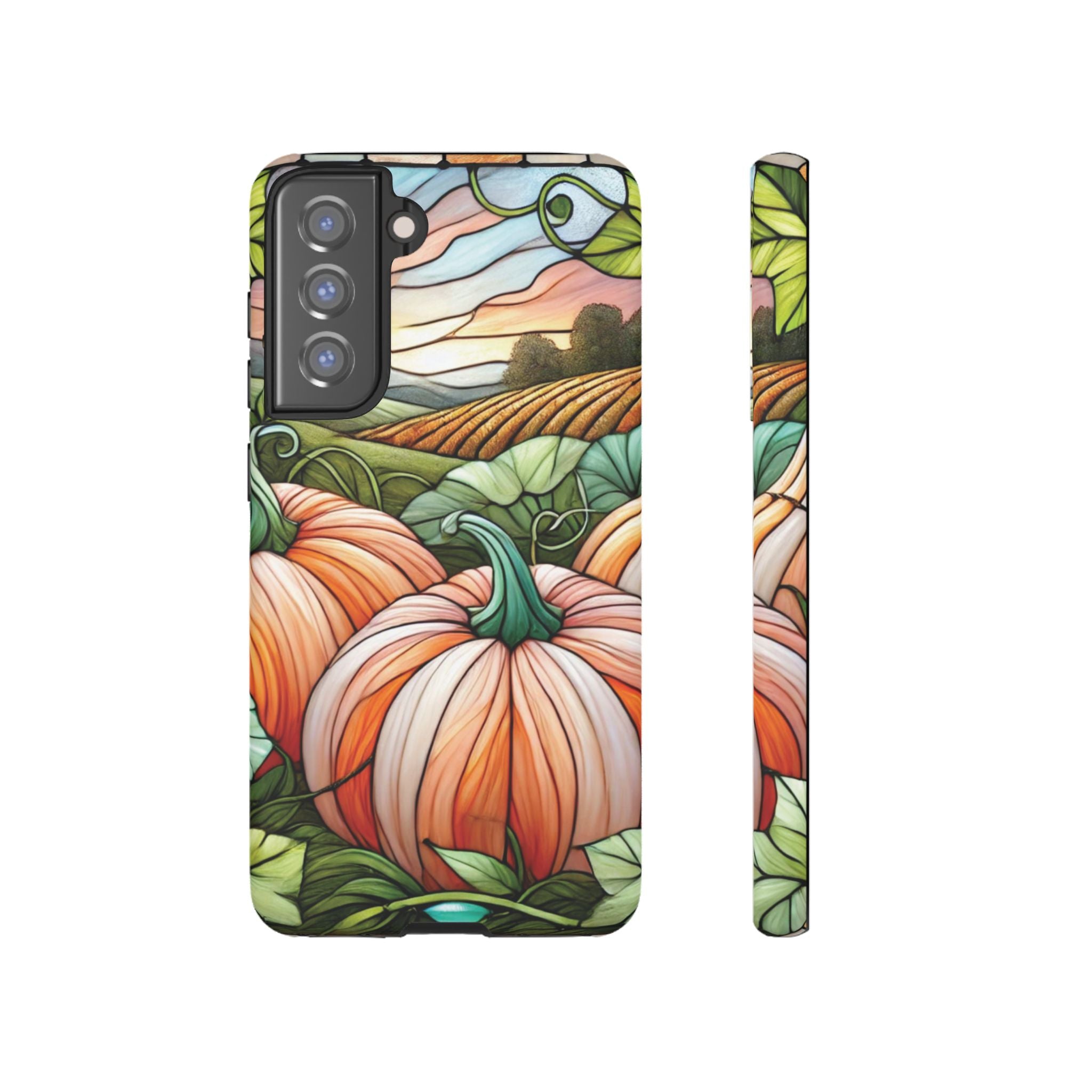 Pumpkins Phone Case Fall Faux Stained-Glass Thanksgiving Cover Pumpkin Lovers Gift for Galaxy S 24 23 22 21 Pixel 5 6 7 8 iPhone 17 , 16 15 14 13 12 Samsung iPhone Samsung Gift for Her