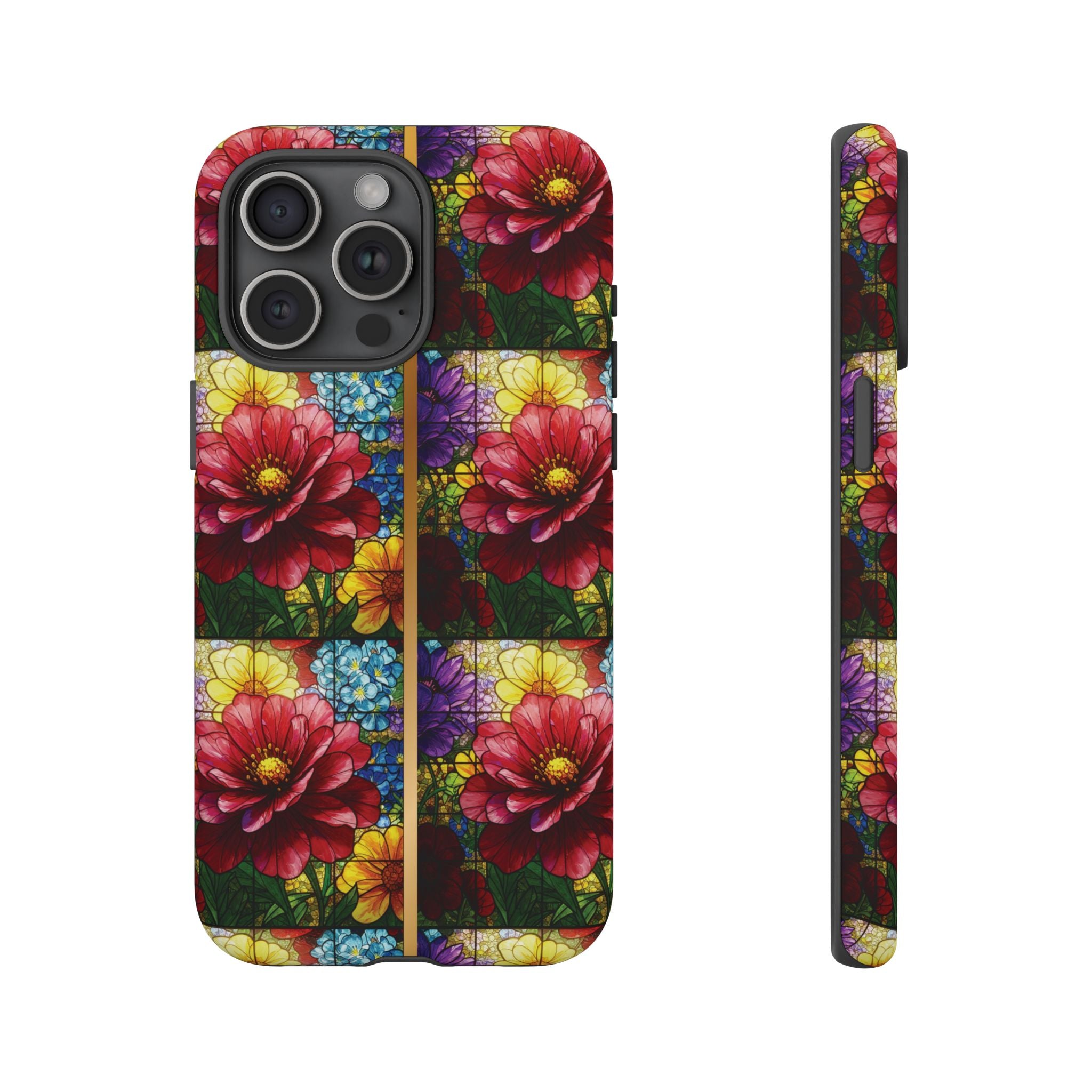 Stained Glass Illusion Floral Phone Case  3D Colorful Flower Design, Protective Christian Gift, Fits iPhone, Samsung, Google Pixel