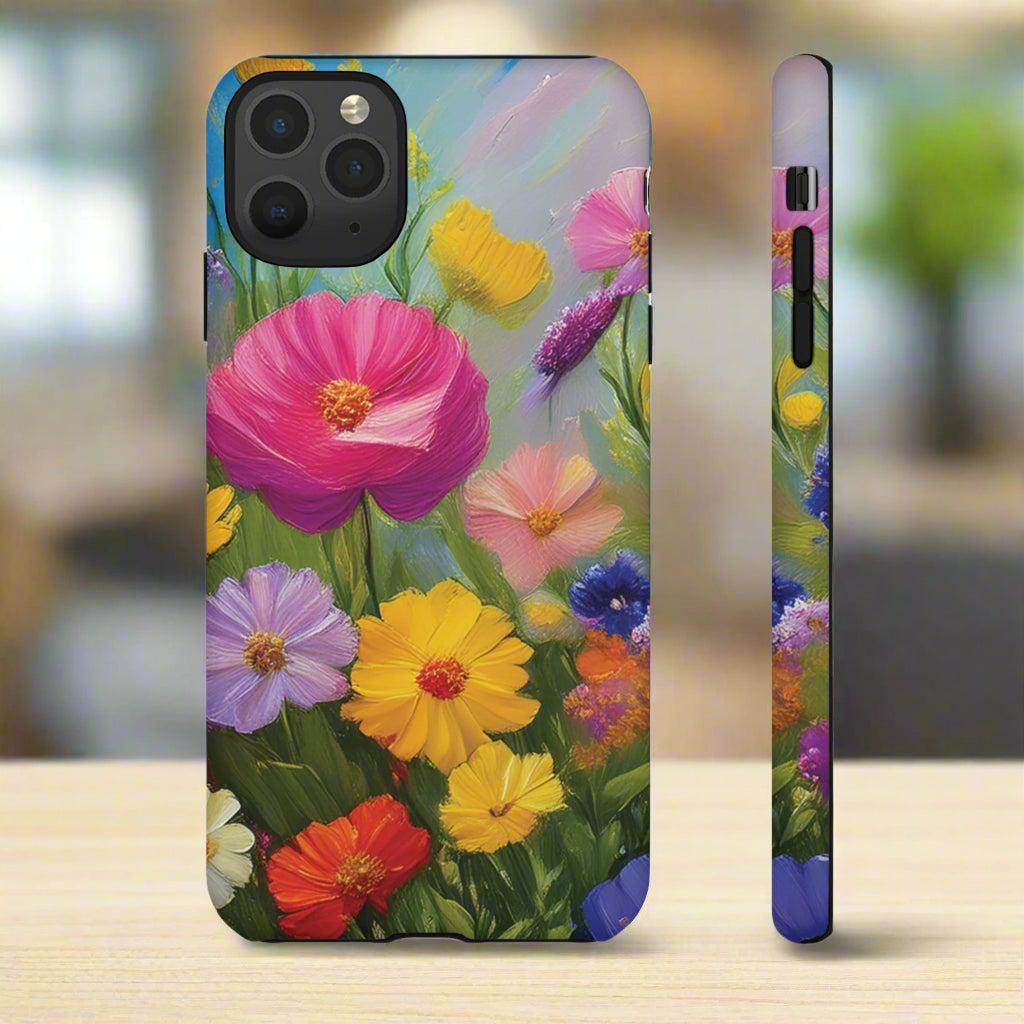 Phone case with colorful floral design on a white background